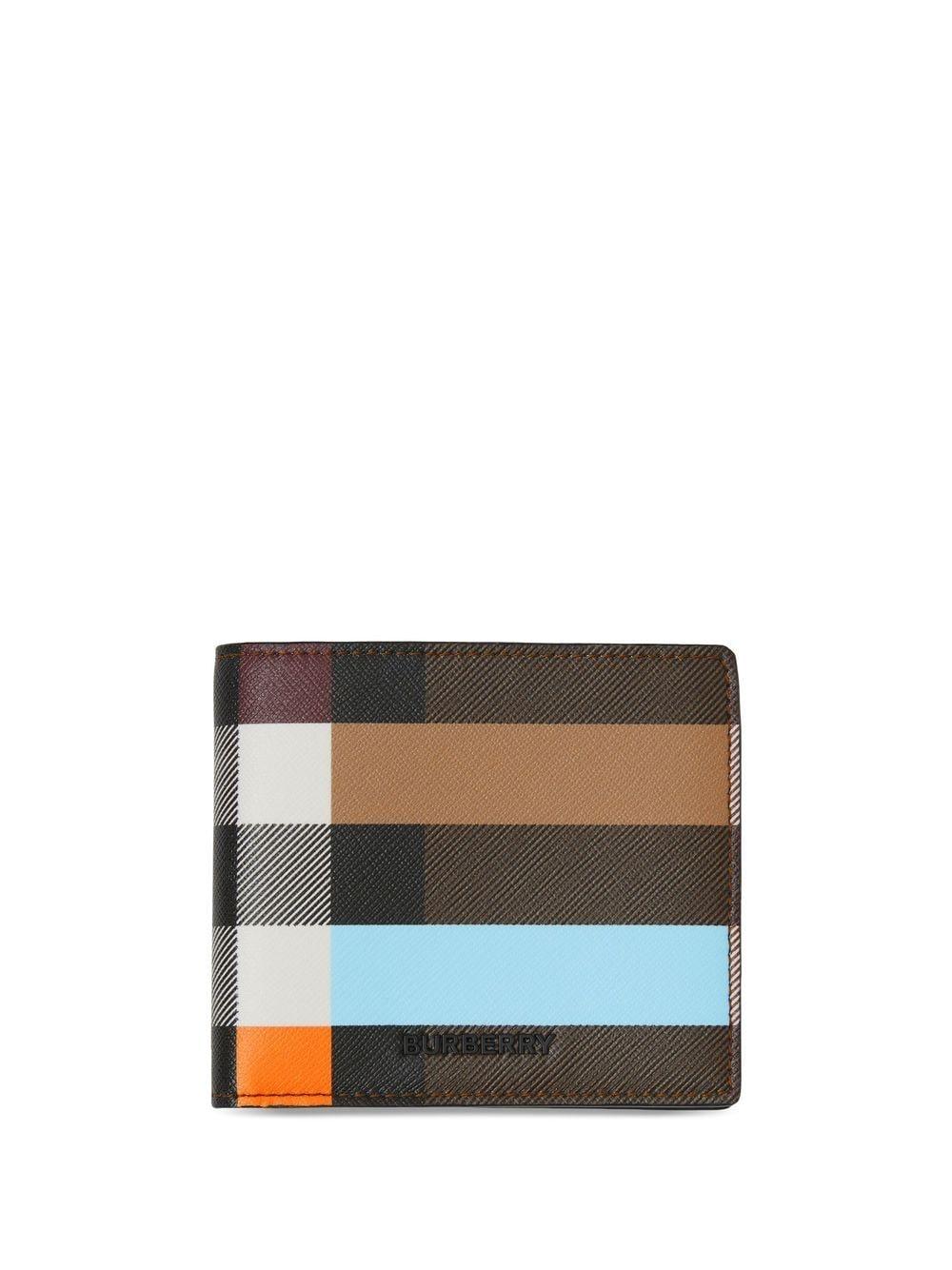 Burberry logo-lettering checked leather wallet, Blue