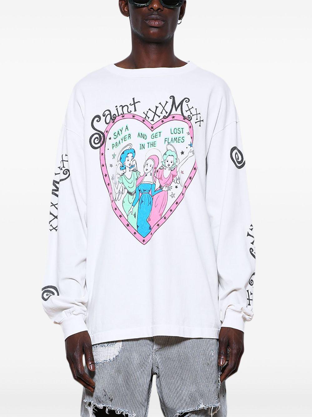 SAINT Mxxxxxx Heart Long-Sleeve T-Shirt in White for Men