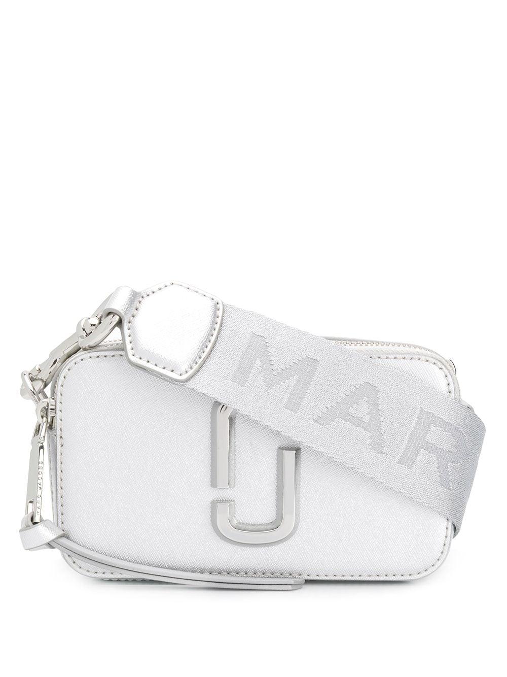 Marc Jacobs Silver Logo Strap Snapshot Metallic Camera Bag at FORZIERI