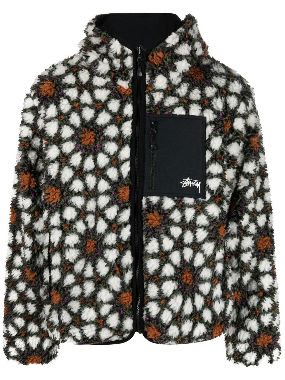 Stussy Floral-print Fleece Reversible Jacket in Black for Men