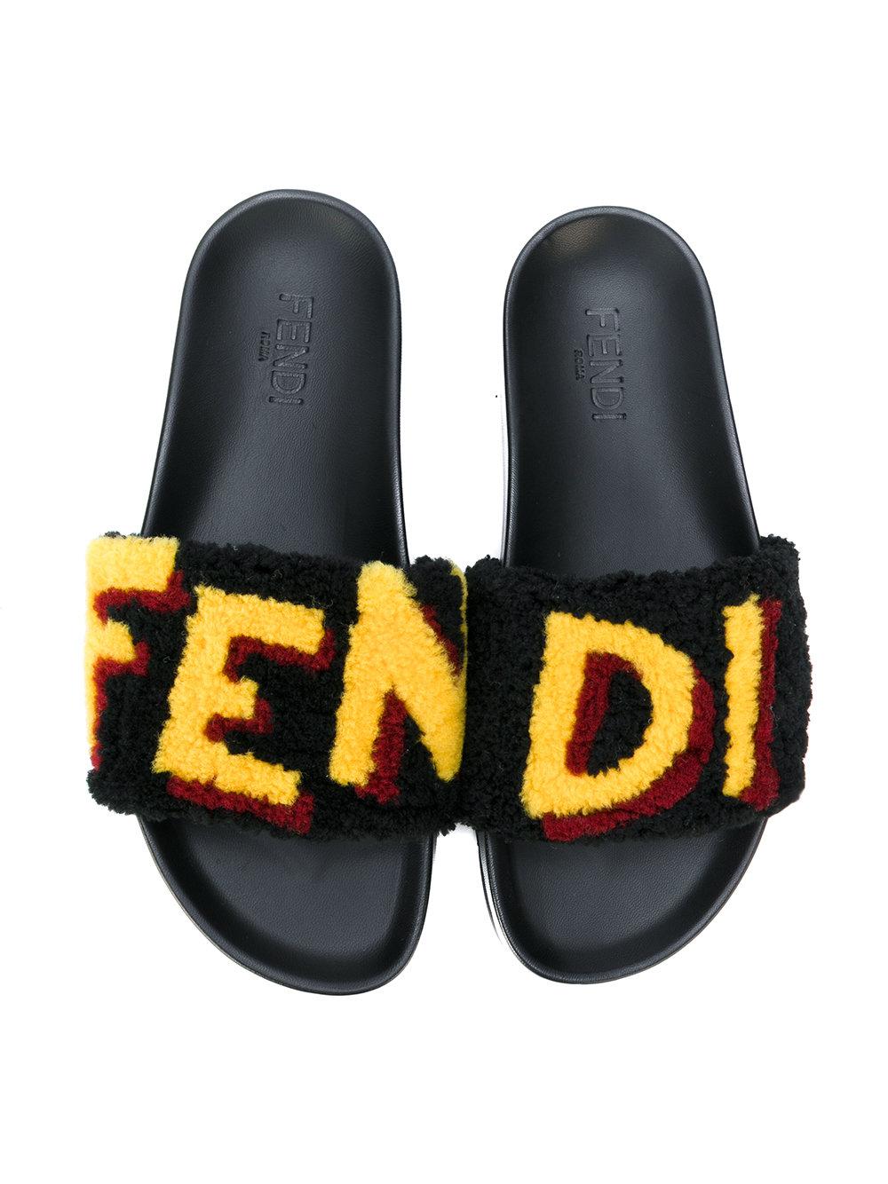 fendi sheepskin slides