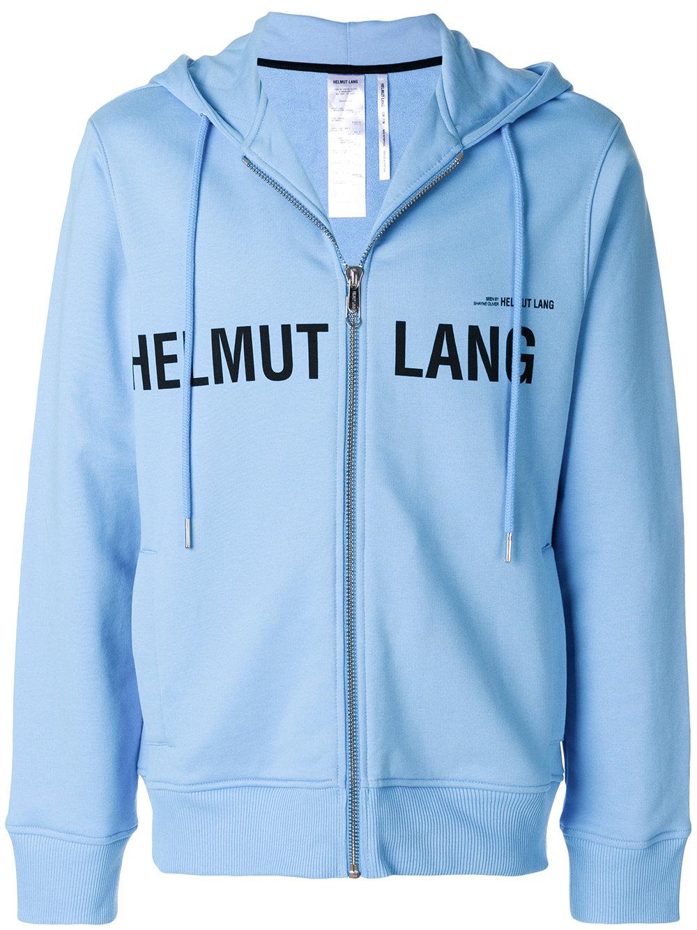 Helmut Lang Logo Printed Hoodie in Blue for Men