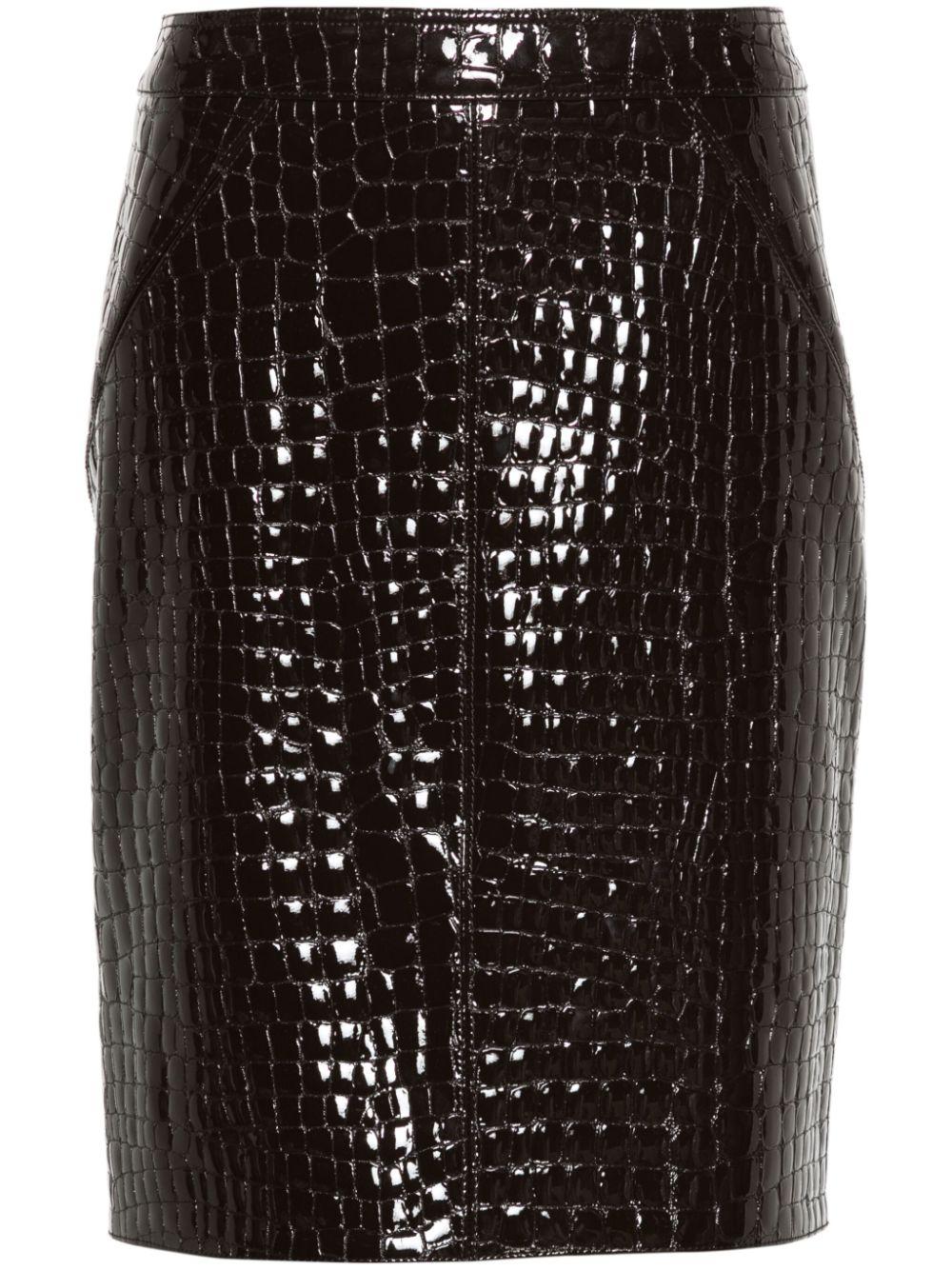 Black leather skirt embossed deals