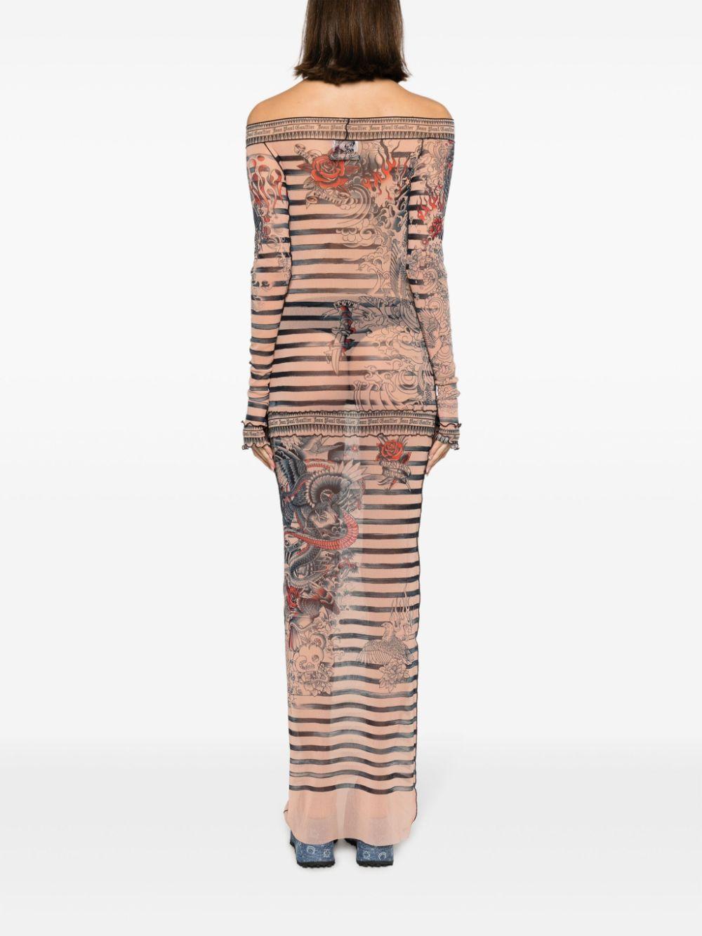 ワンピース JeanPaul GAULTIER MESH TATOO MARINIER LONG DRESS JEAN PAUL GAULTIER - Women Printed 