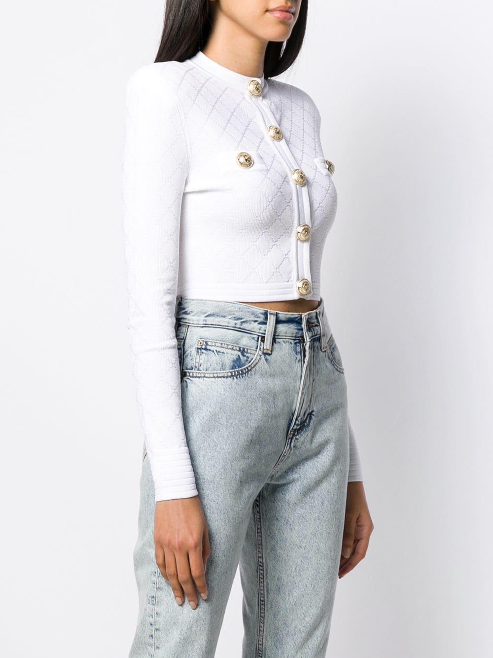 Balmain Synthetic Quilted Cropped Cardigan in White - Lyst