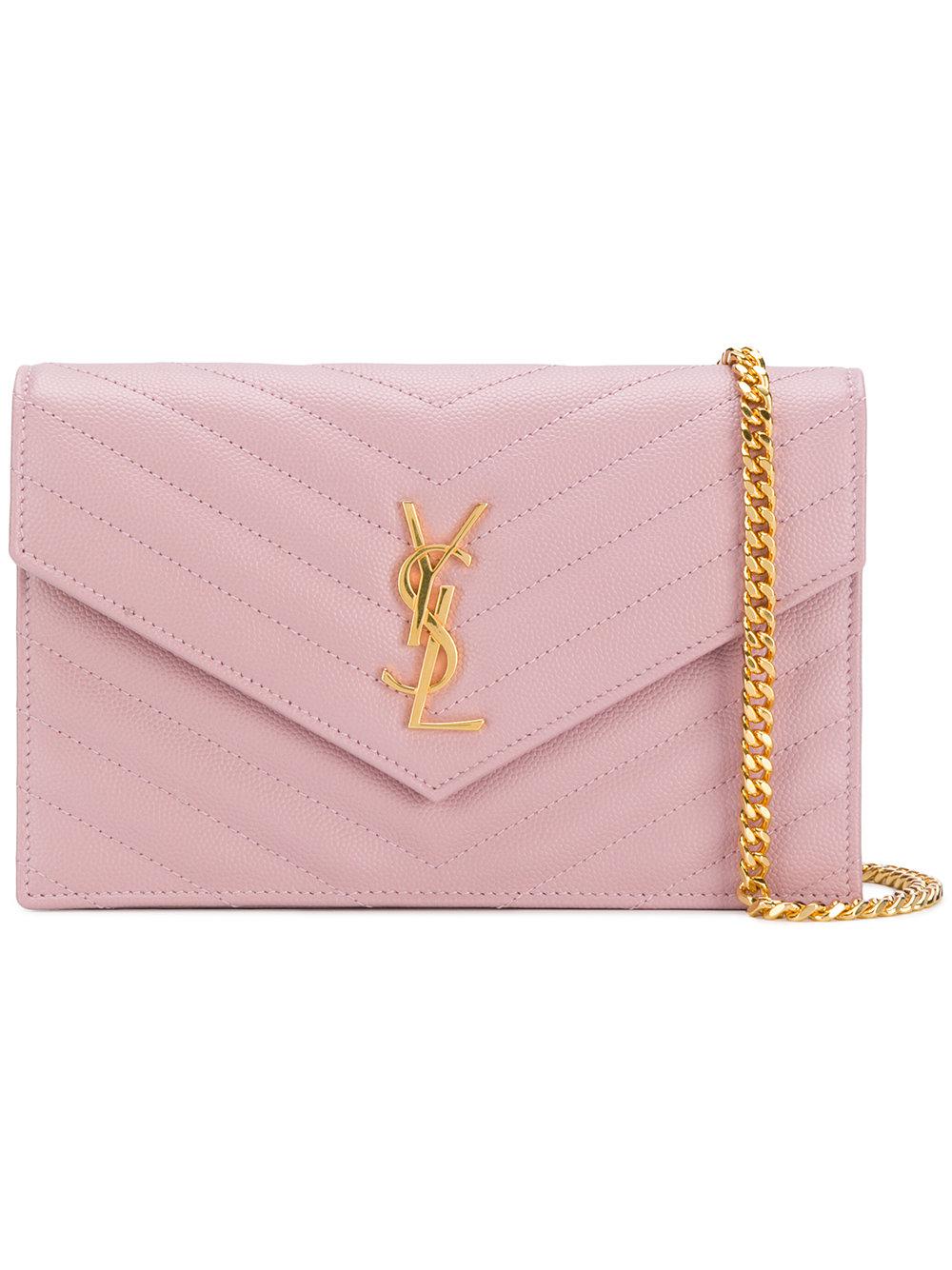 Saint Laurent Small Monogram Quilted Leather Envelope Wallet on a Chain