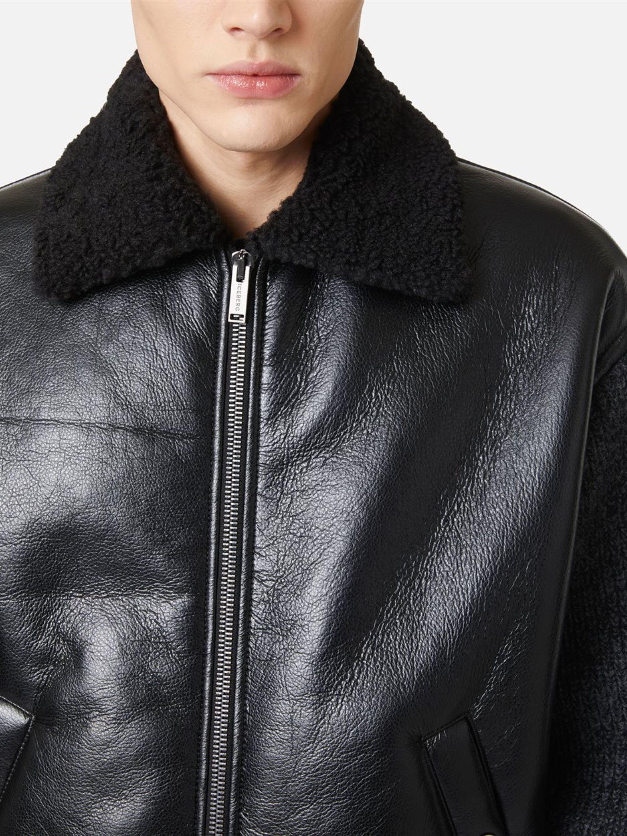 Iceberg Faux Leather Bomber Jacket in Black for Men | Lyst UK