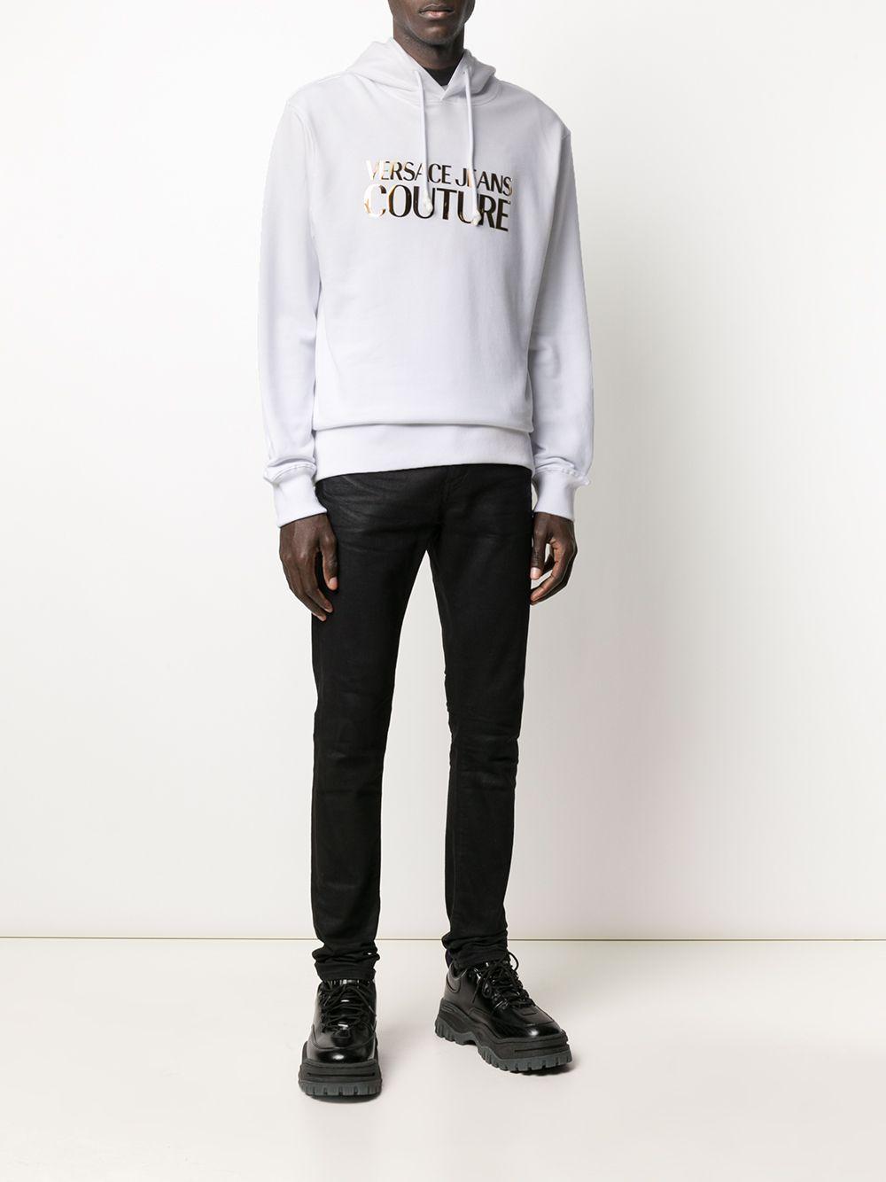 Versace Jeans Couture Metallic-logo Cotton Hoodie in White for Men - Lyst