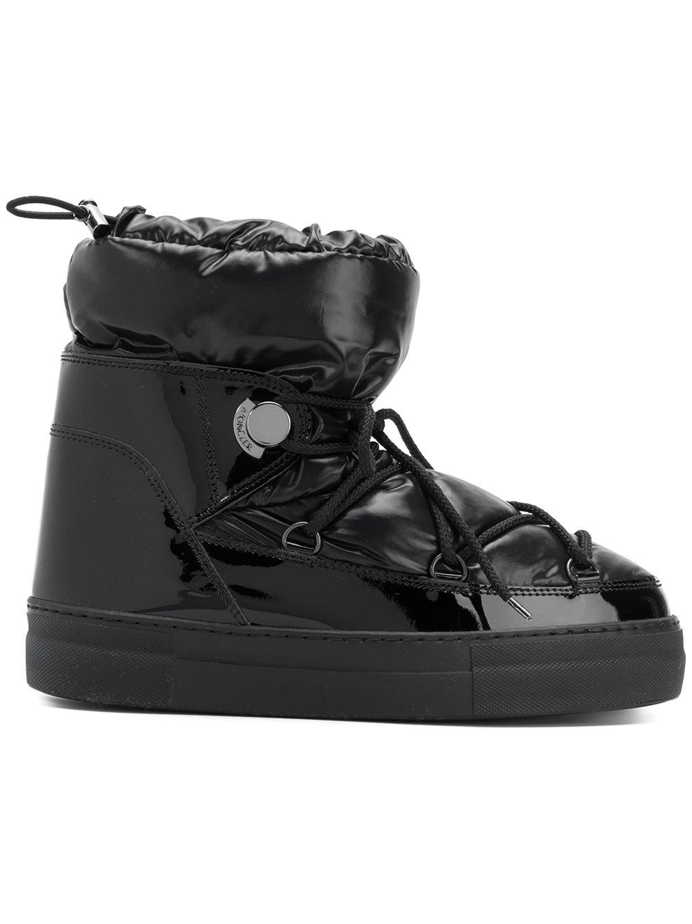 Moncler Leather Padded Snow Boots in Black | Lyst