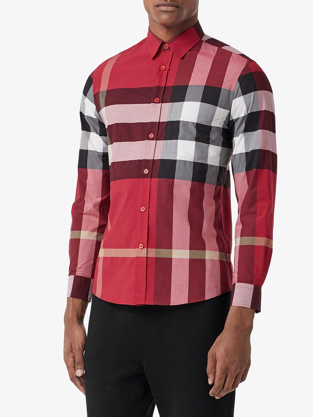 Burberry Check Stretch Cotton Poplin Shirt in for | Lyst