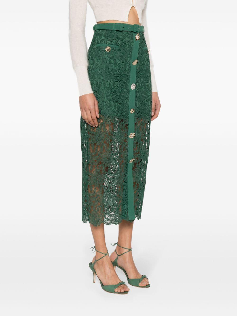 Self-Portrait Guipure Lace Midi Skirt in Green Lyst UK