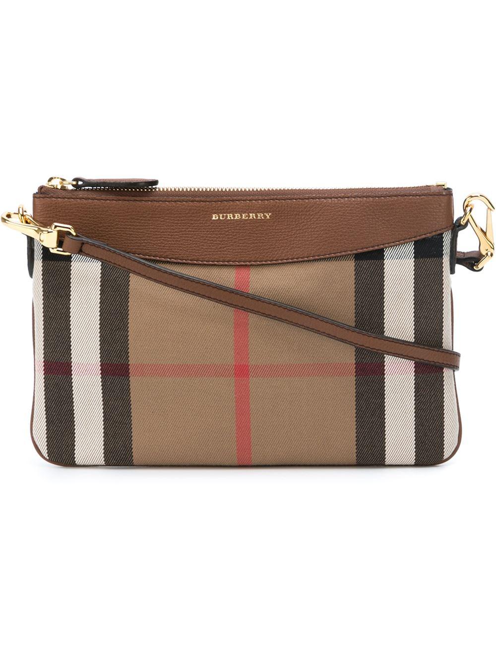 Burberry Peyton Leather Check Crossbody Bag in Brown | Lyst