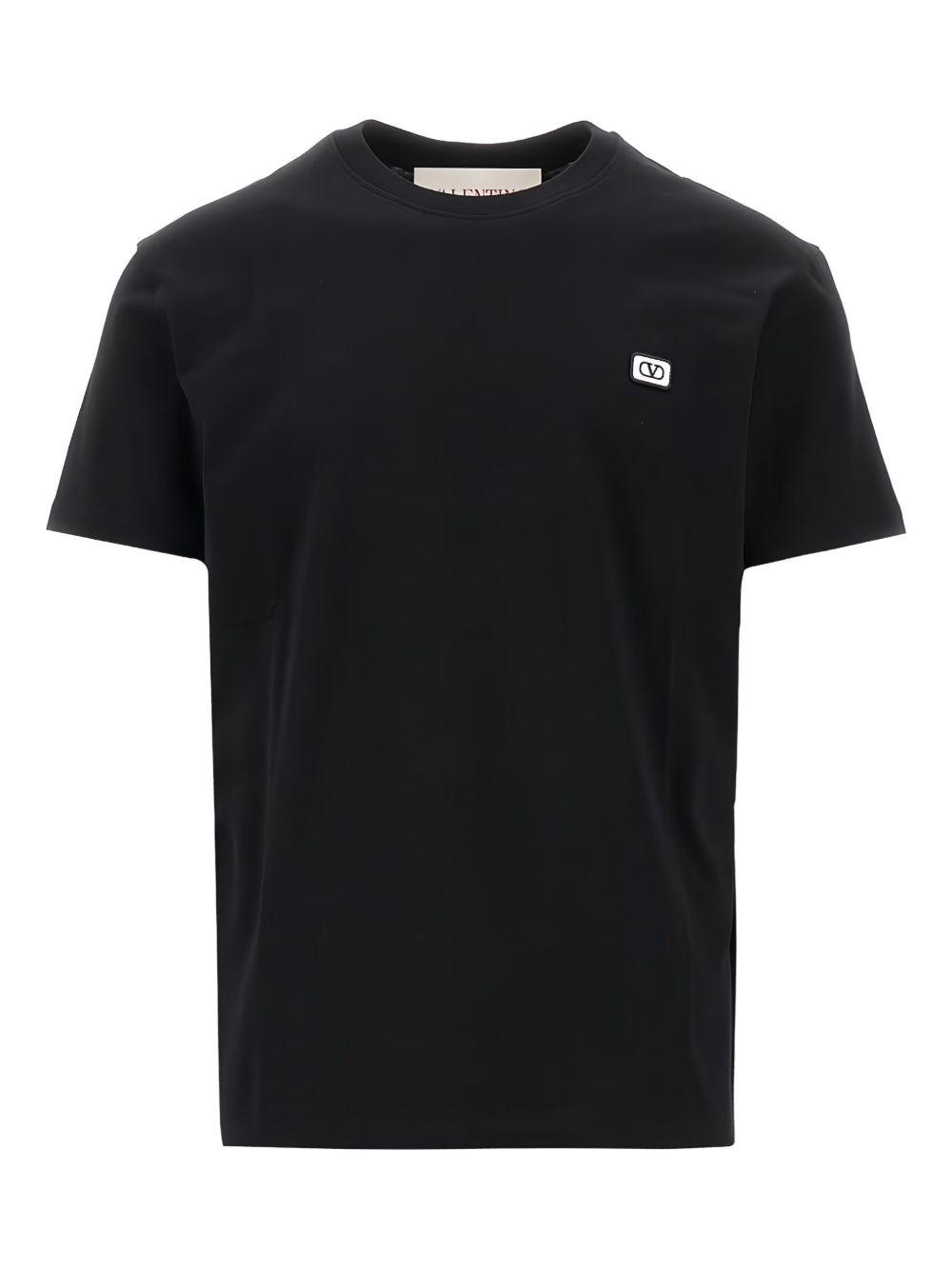 VALENTINO｜SHORT-SLEEVED ROUND NECK T-SHIRTS (2B3MG20V 7 Valentino Garavani Black Red VLTN Short Sleeve Crew Neck T