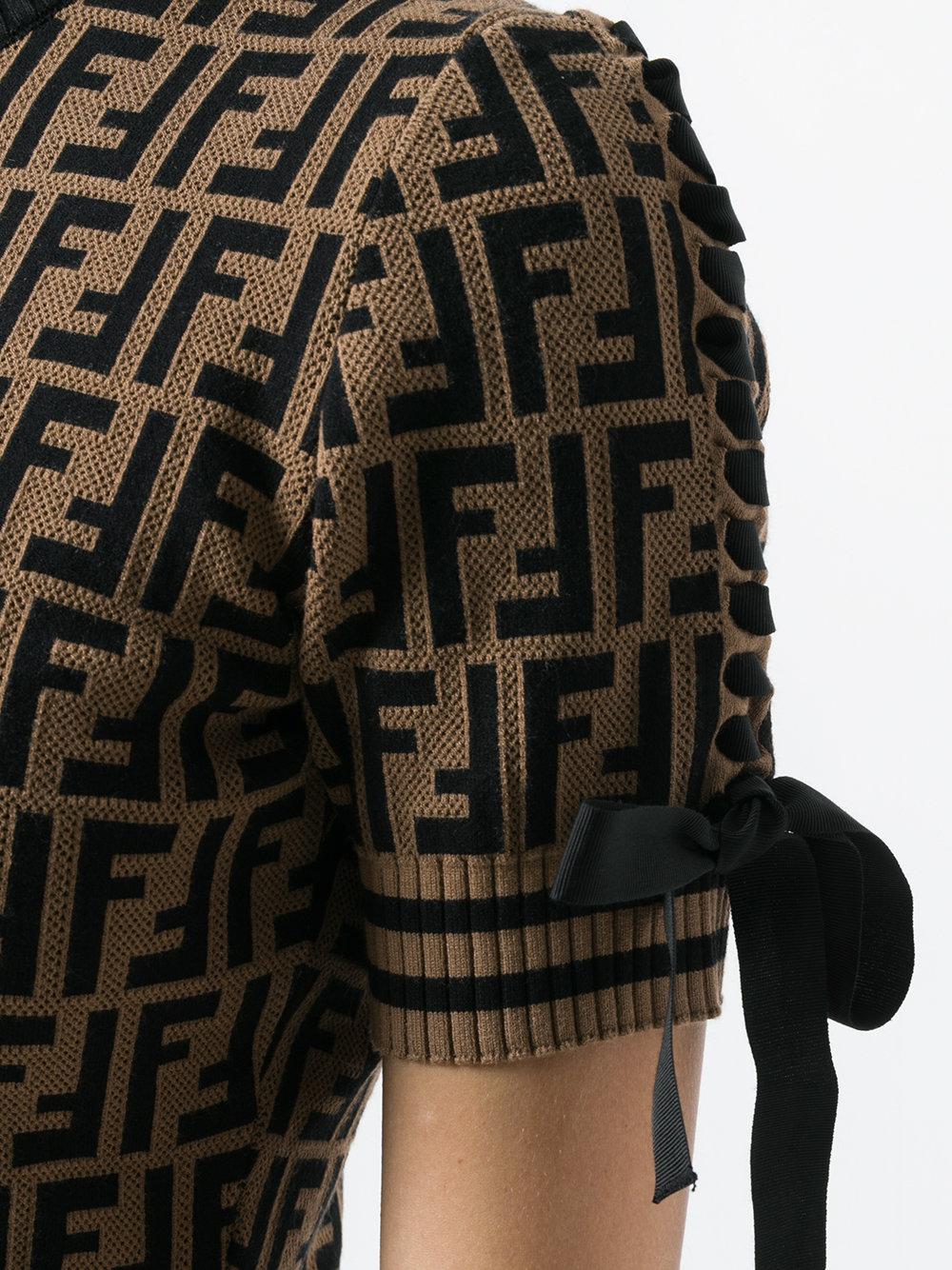Fendi Logo Short-sleeve Sweater Dress in Black