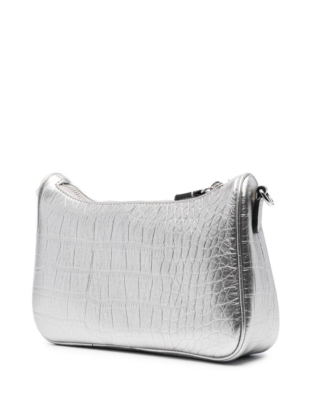 Emporio Armani - Mirror-laminate Double Handle Bauletto Bag, 100% POLYESTER, Silver, Size: Onesize