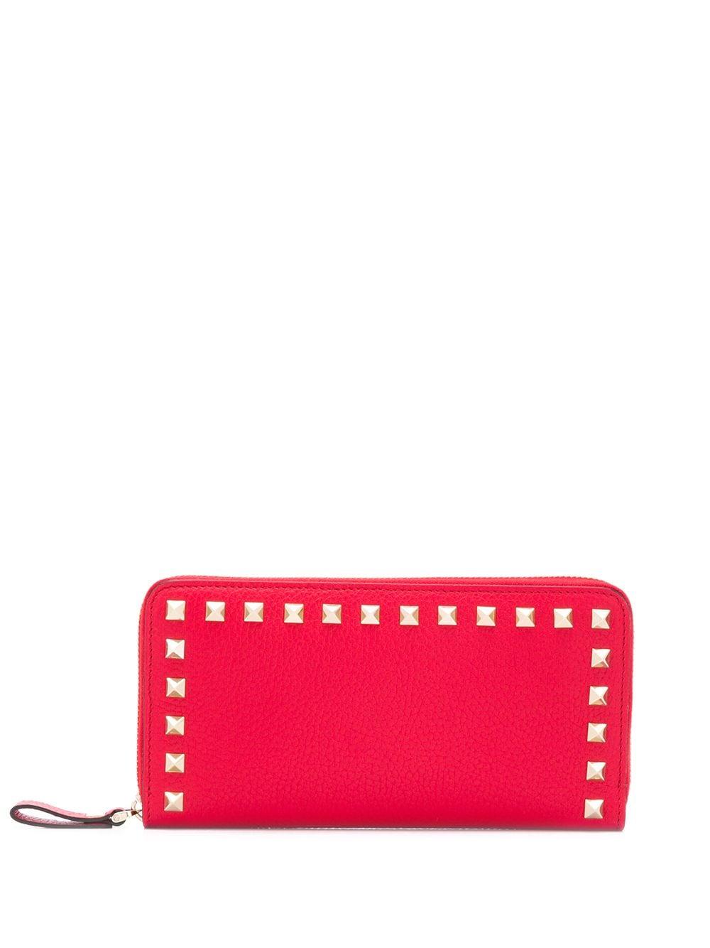 Valentino Leather Valentino Garavani Rockstud Zip Around Wallet in Red ...