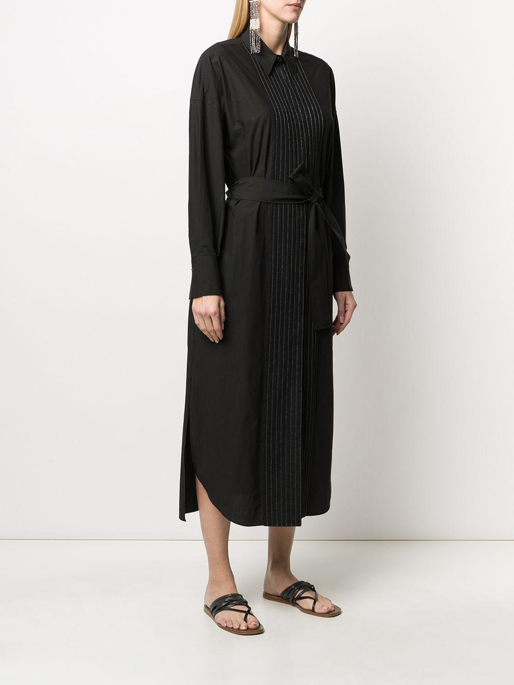 Brunello Cucinelli Pleated Bib Belted Shirt Dress in Black - Save 30% ...