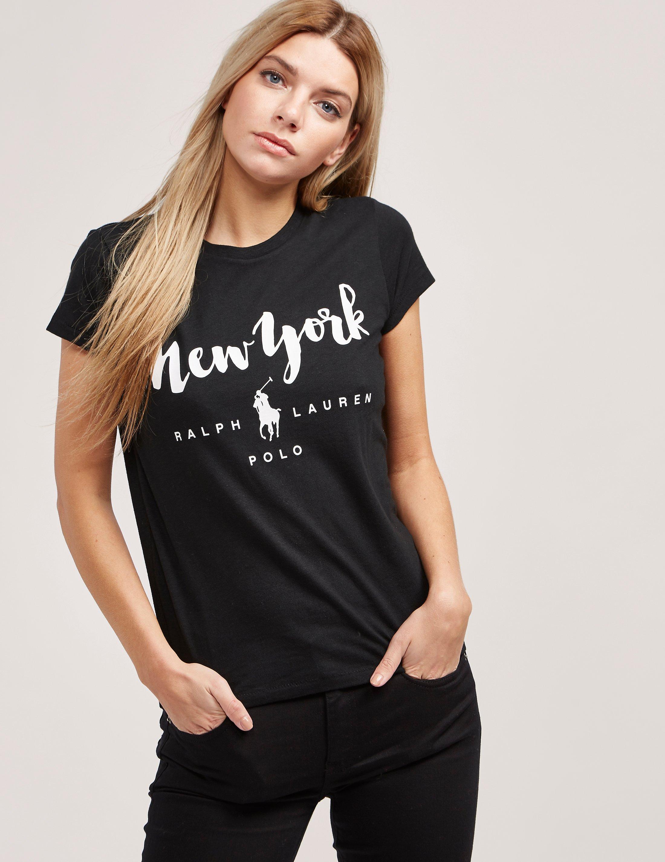 Polo Ralph Lauren Cotton Womens New York Short Sleeve T-shirt Black, Black  - Lyst