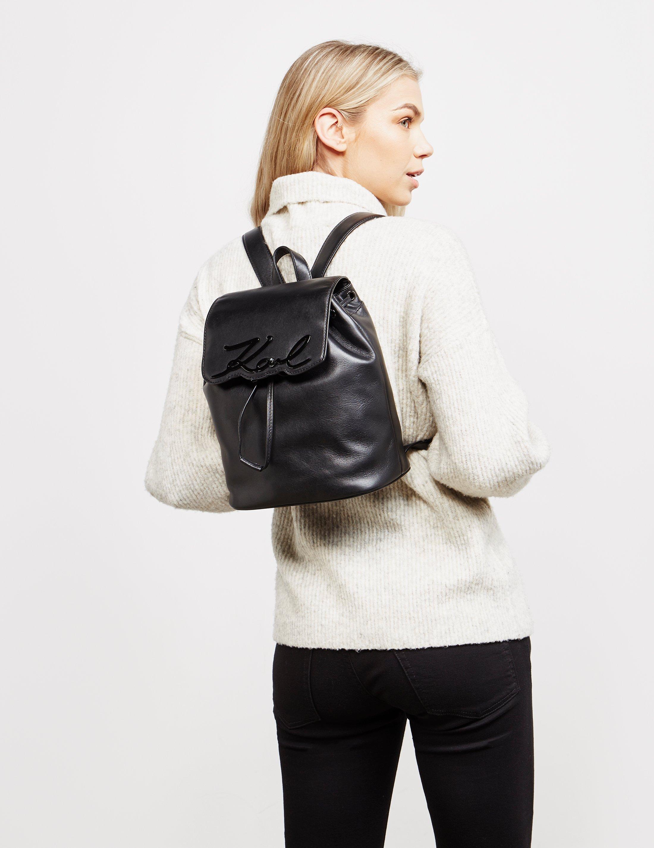 Karl Lagerfeld Leather Signature Backpack Black Lyst