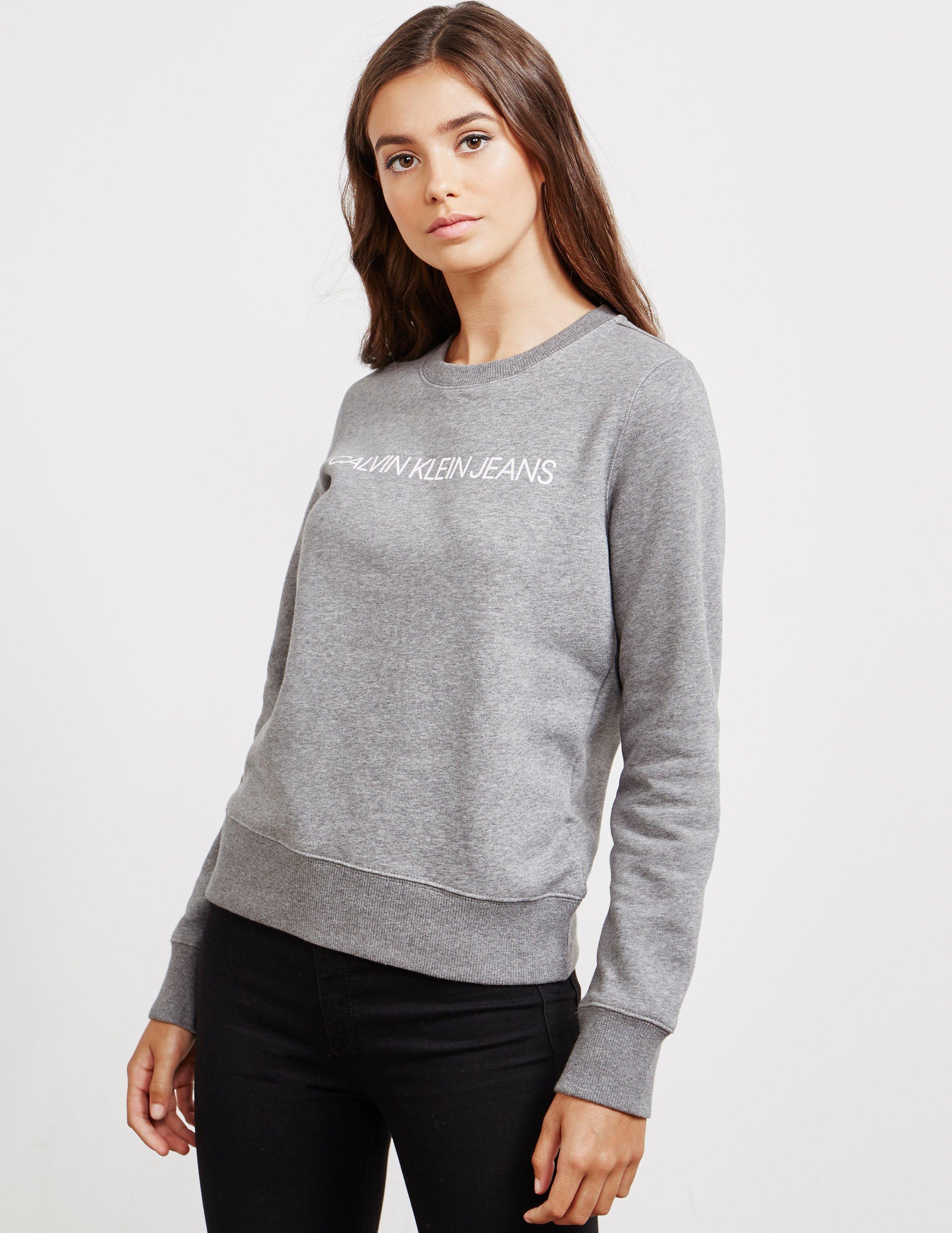 Calvin Klein Womens Institutional Crew Sweatshirt Grey in Gray - Lyst