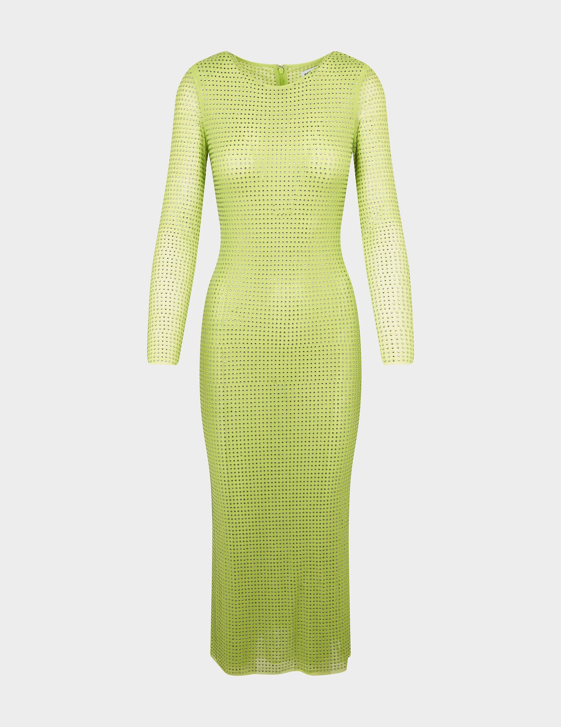 Self-Portrait Sheer Hot Fix Midi Dress in Green | Lyst