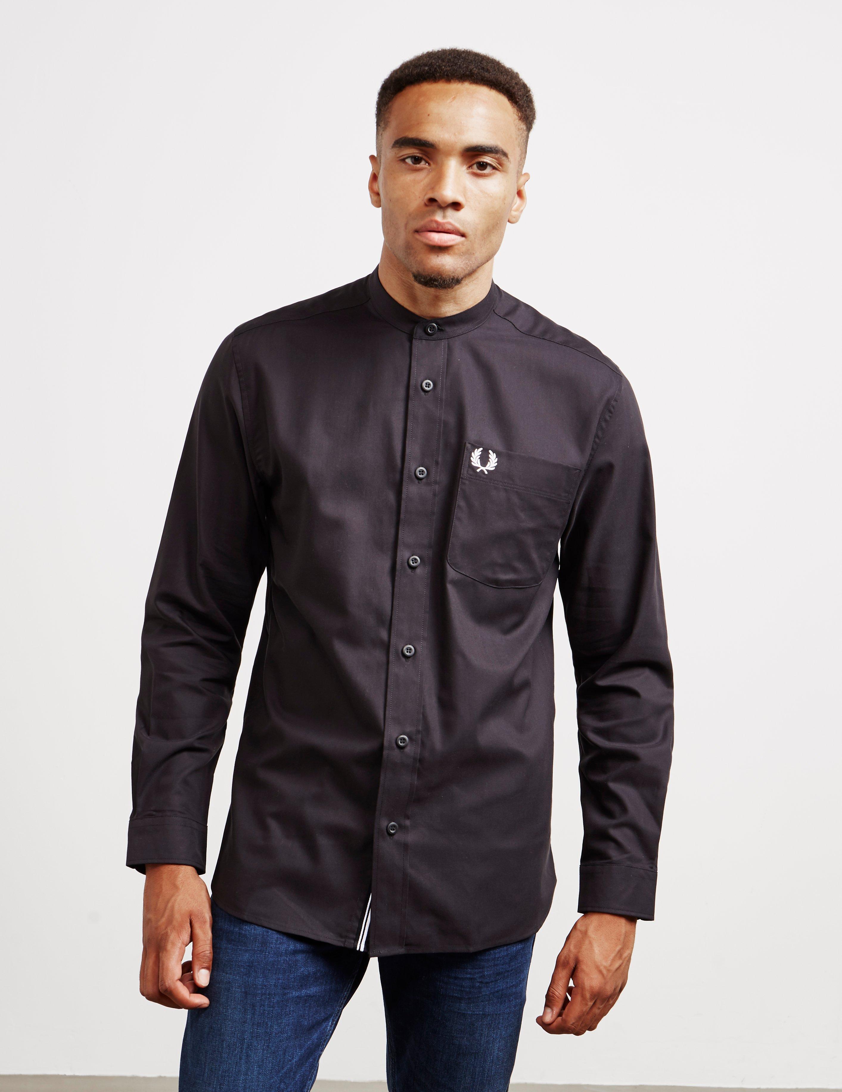 Fred Perry Grandad Collar Long Sleeve Shirt Black for Men | Lyst