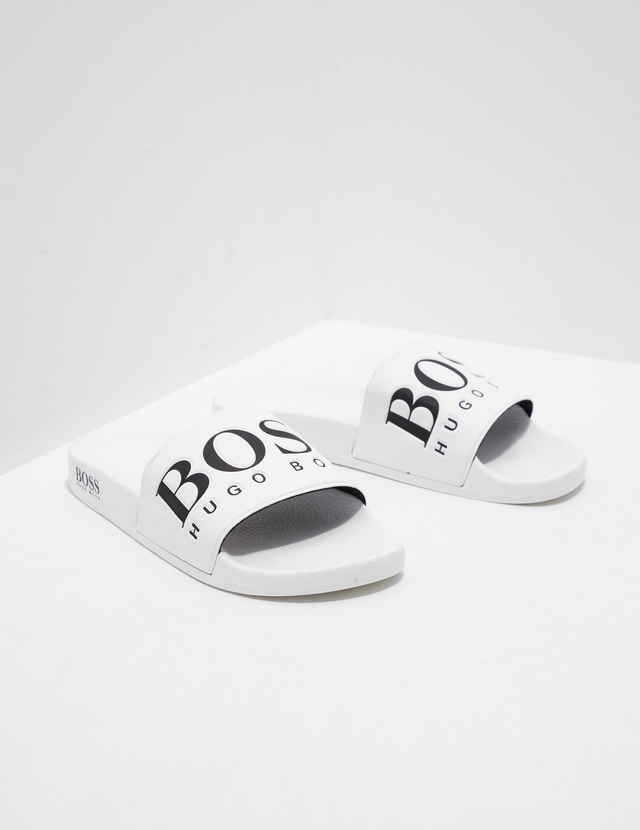 Hugo Boss Men's Solar Flash Open White Slides Sandals Shoes 