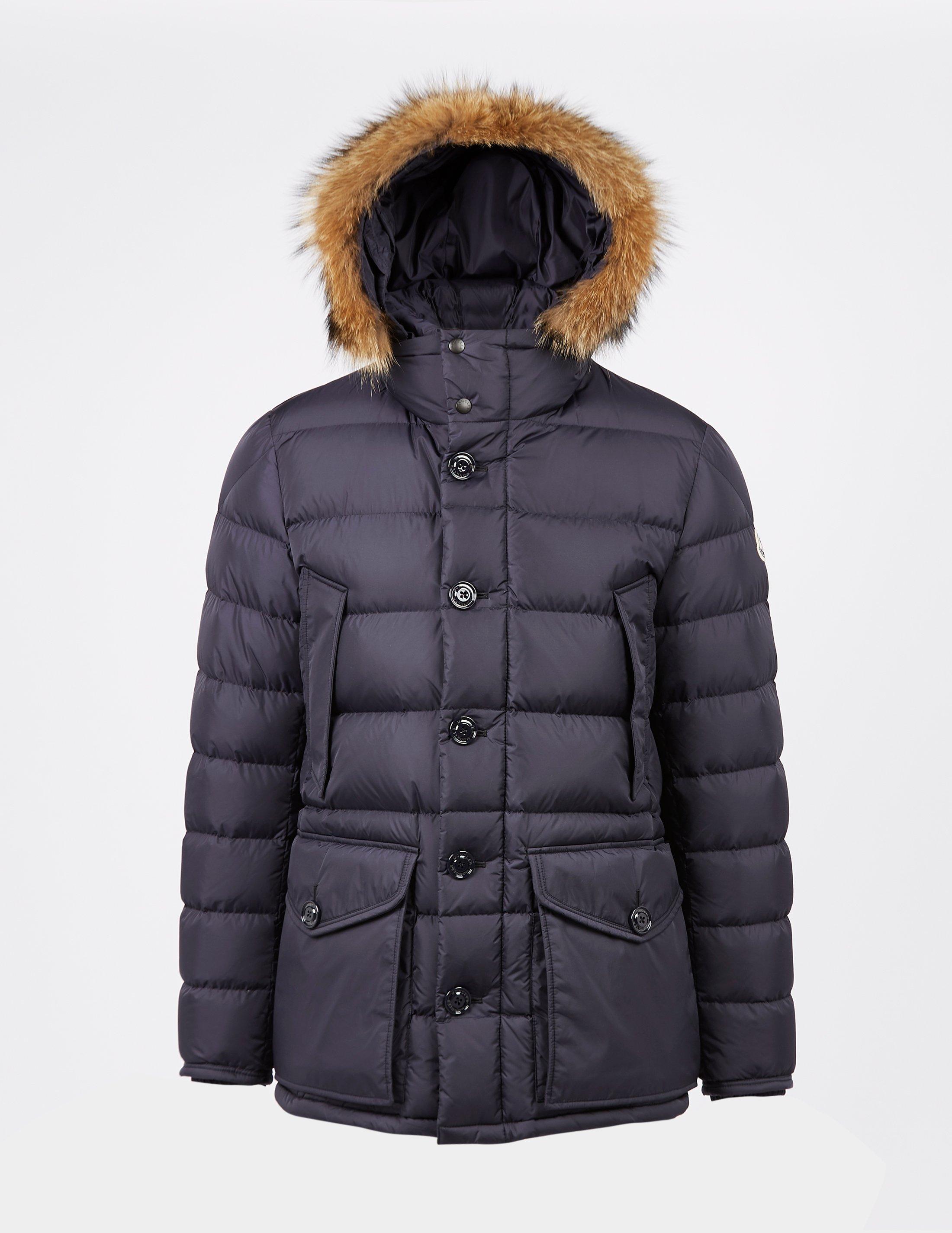 Moncler Cluny Fur Parka Navy Blue for Men Lyst