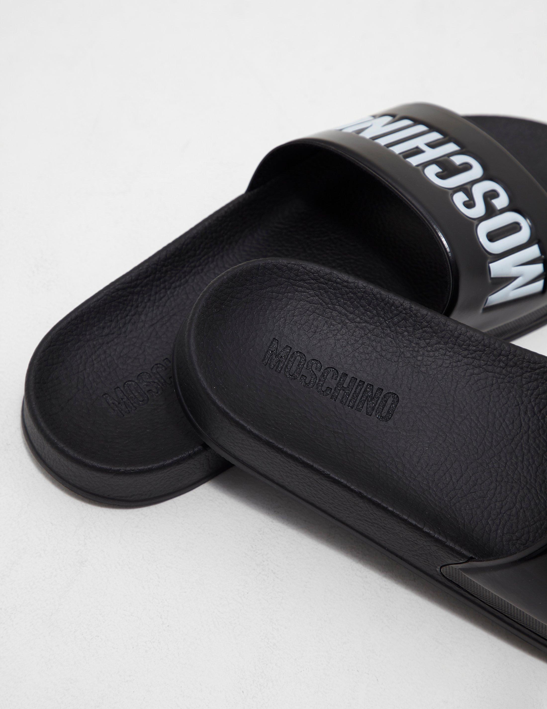 Moschino Synthetic Mens Print Slides Black for Men - Lyst