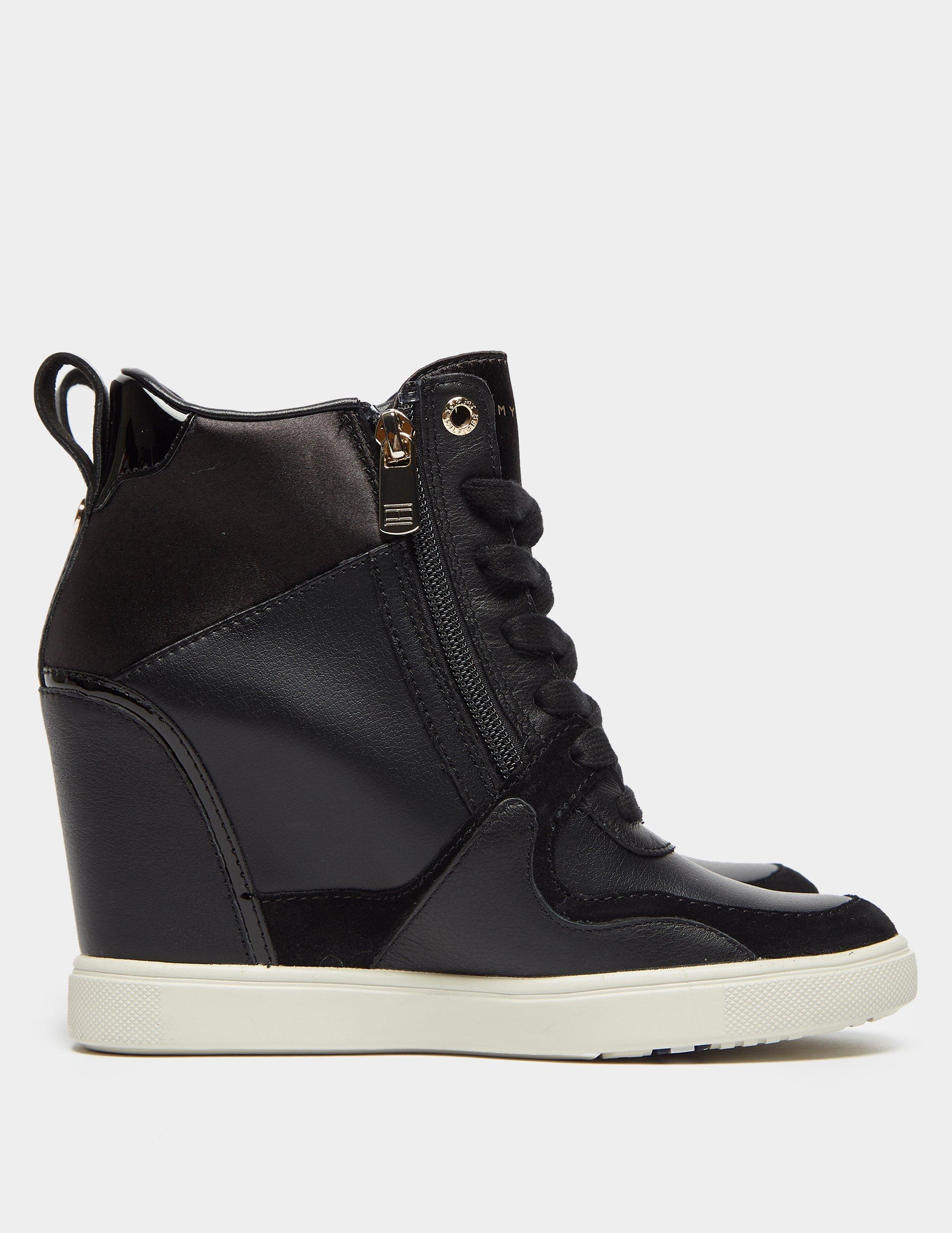 Tommy Hilfiger Leather Wedge Sneakers Black | Lyst