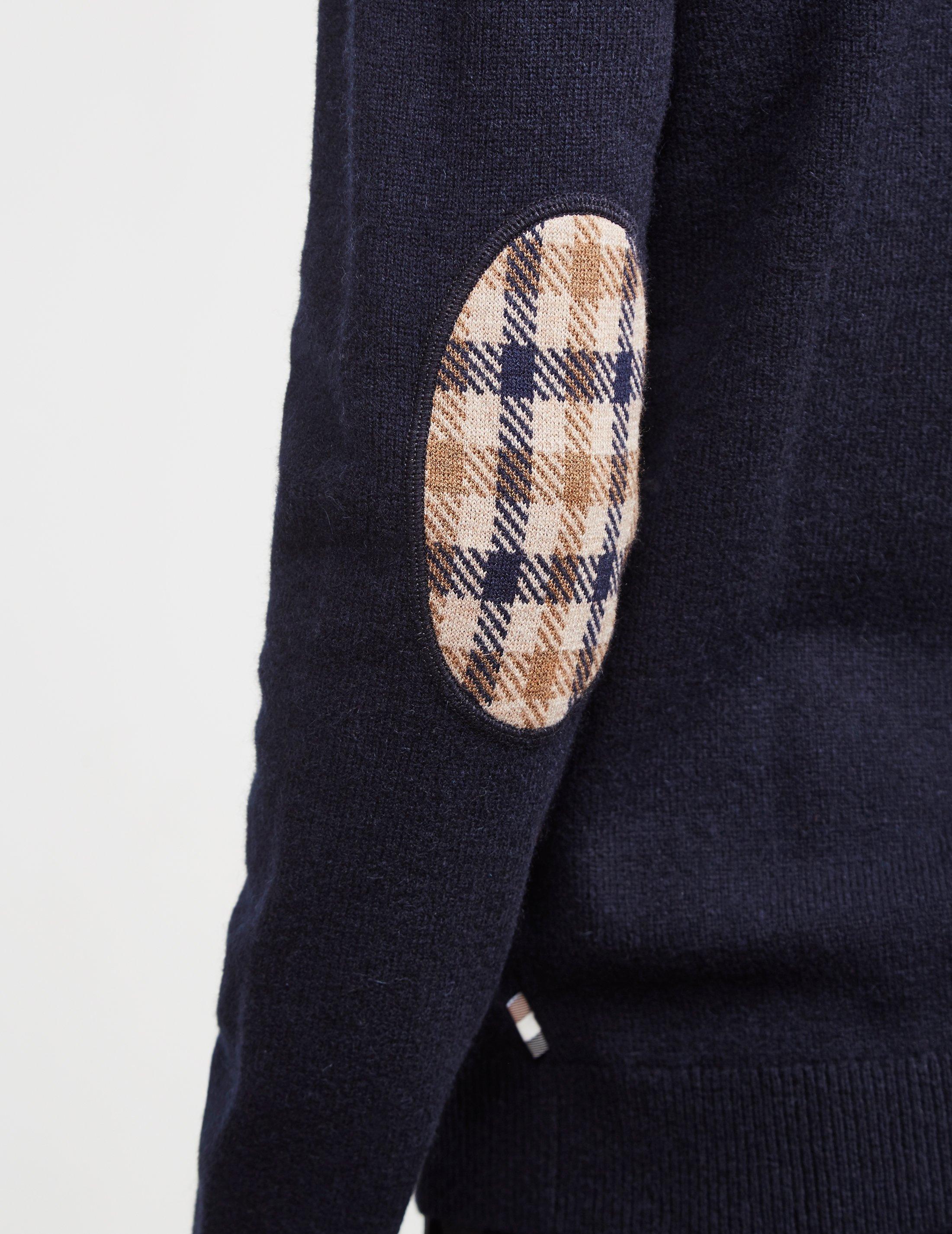 Aquascutum Wool Elbow Patch Knitted Jumper Navy Blue for Men Lyst