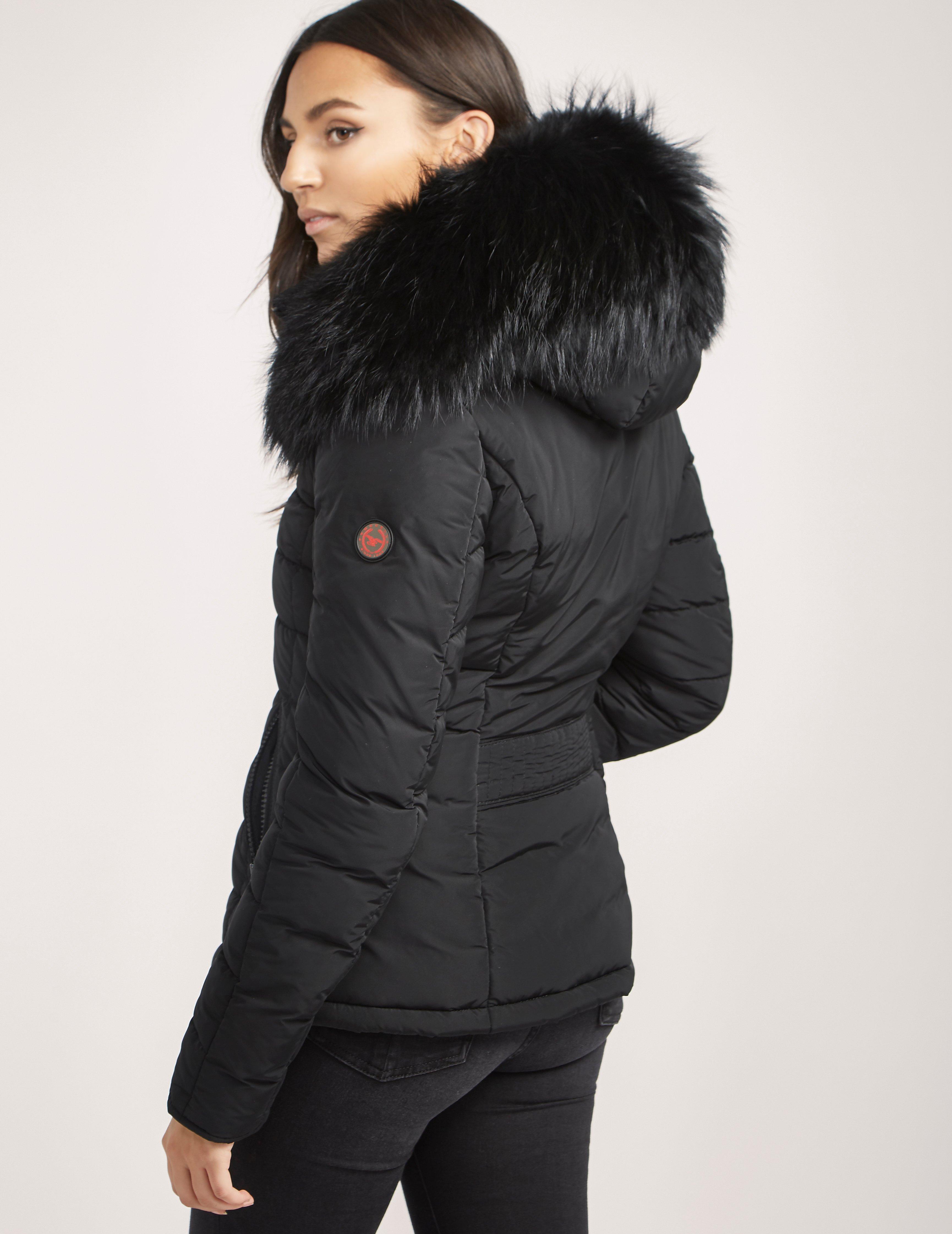 womens black coats with big fur hoods