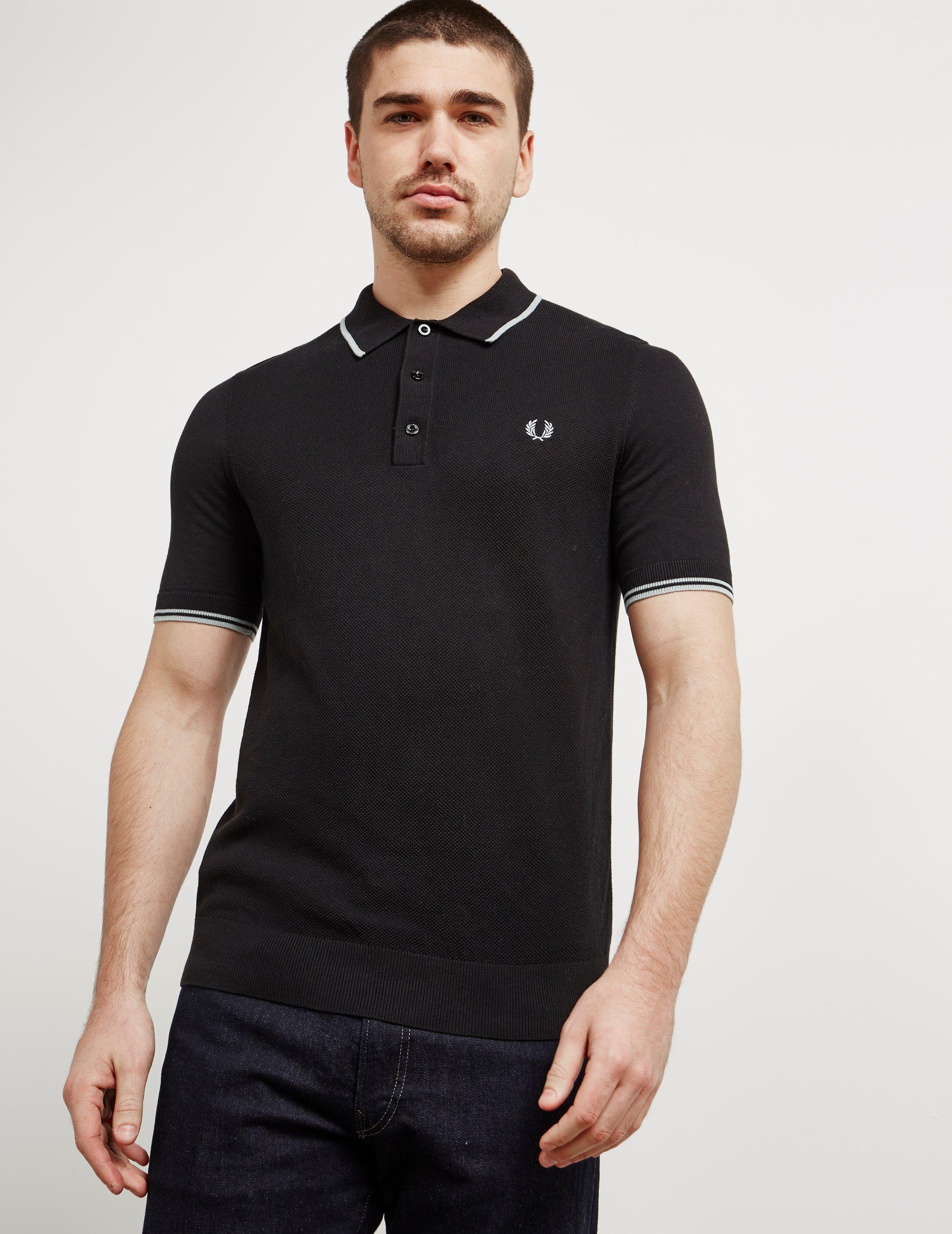 Fred Perry Cotton Mens Short Sleeve Knitted Polo Shirt Black for Men - Lyst