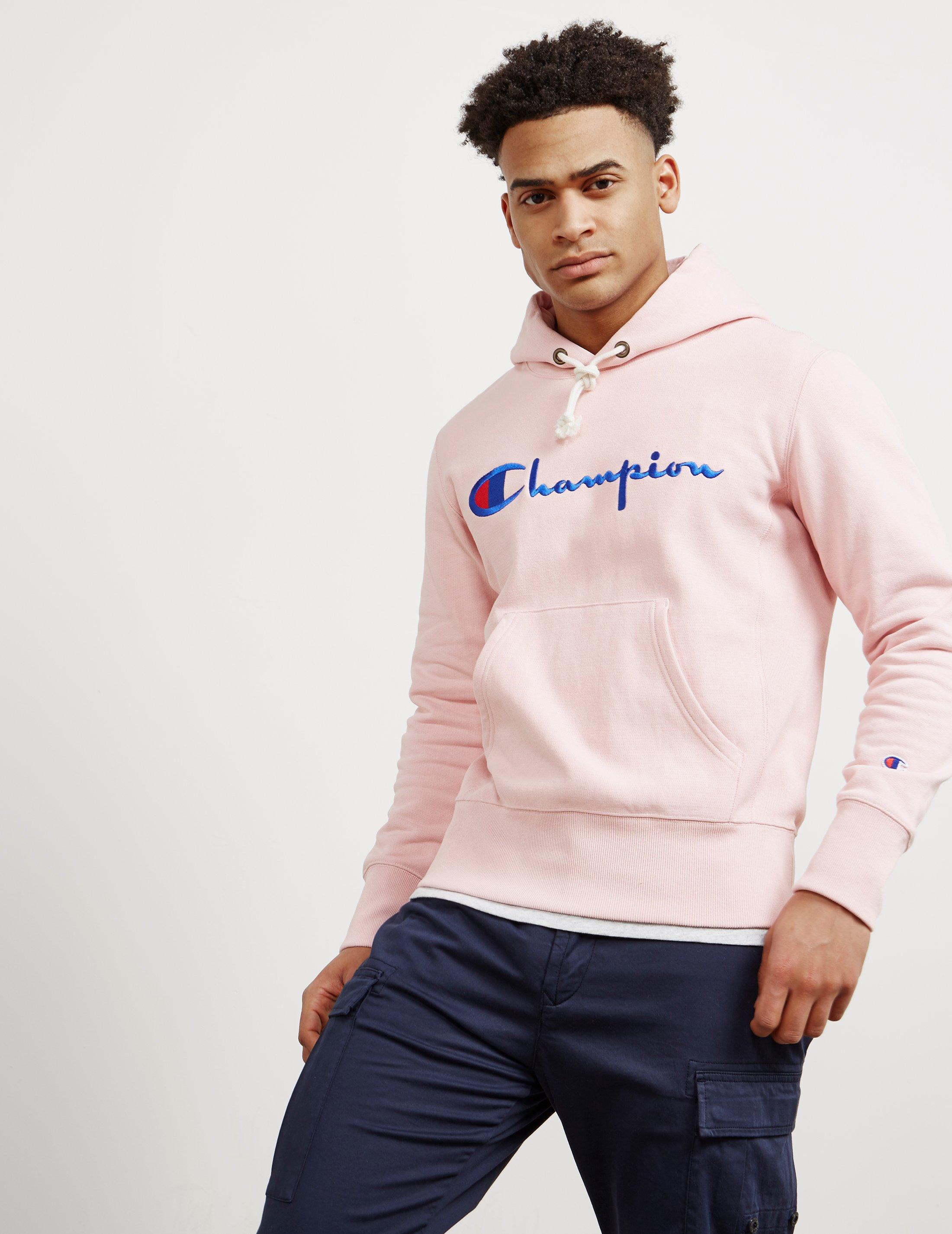 Champion Cotton Mens Large Logo Overhead Hoodie Pink for Men - Lyst