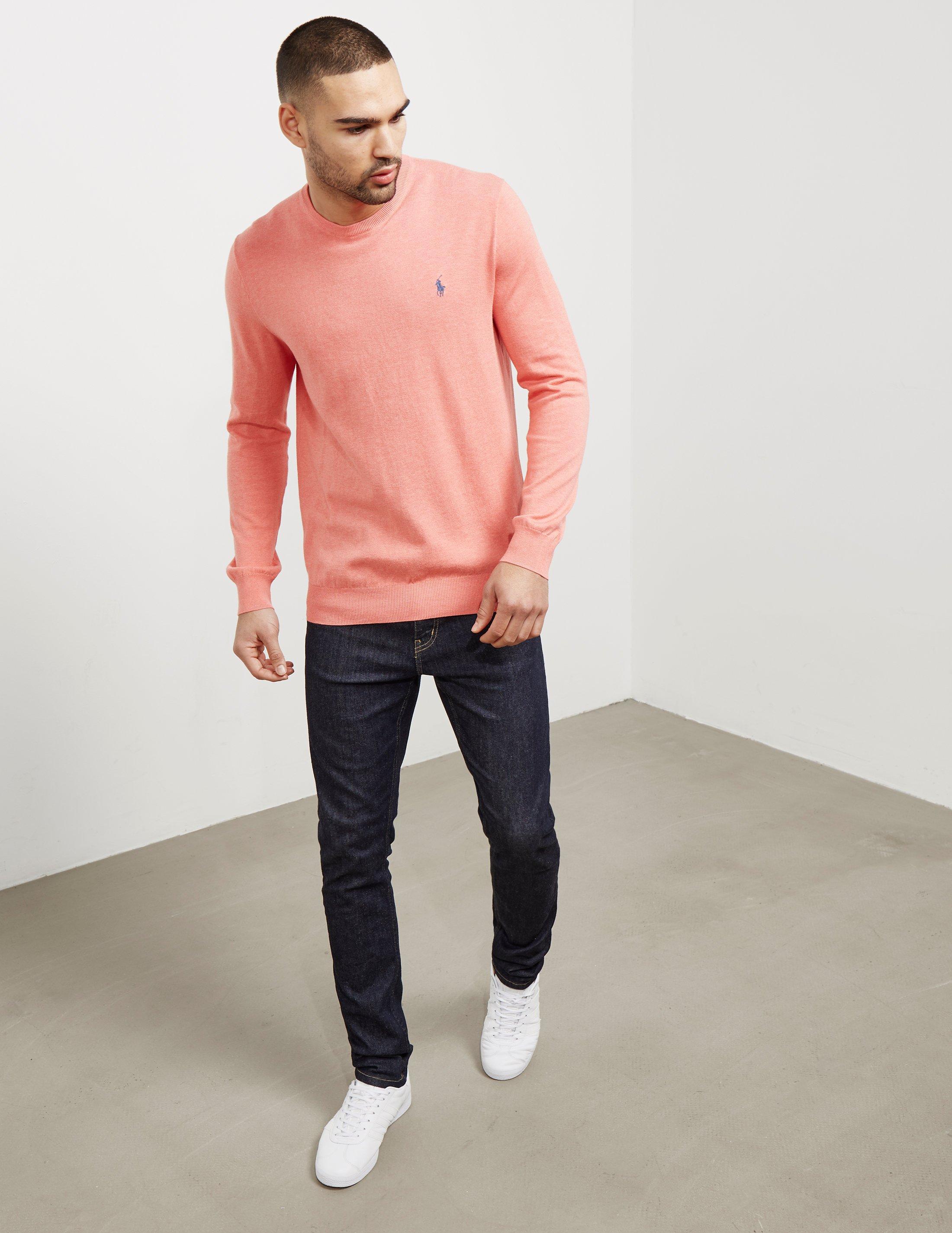 Polo Ralph Lauren Cotton Mens Pima Crew Knit Jumper Peach in Pink for Men - Lyst