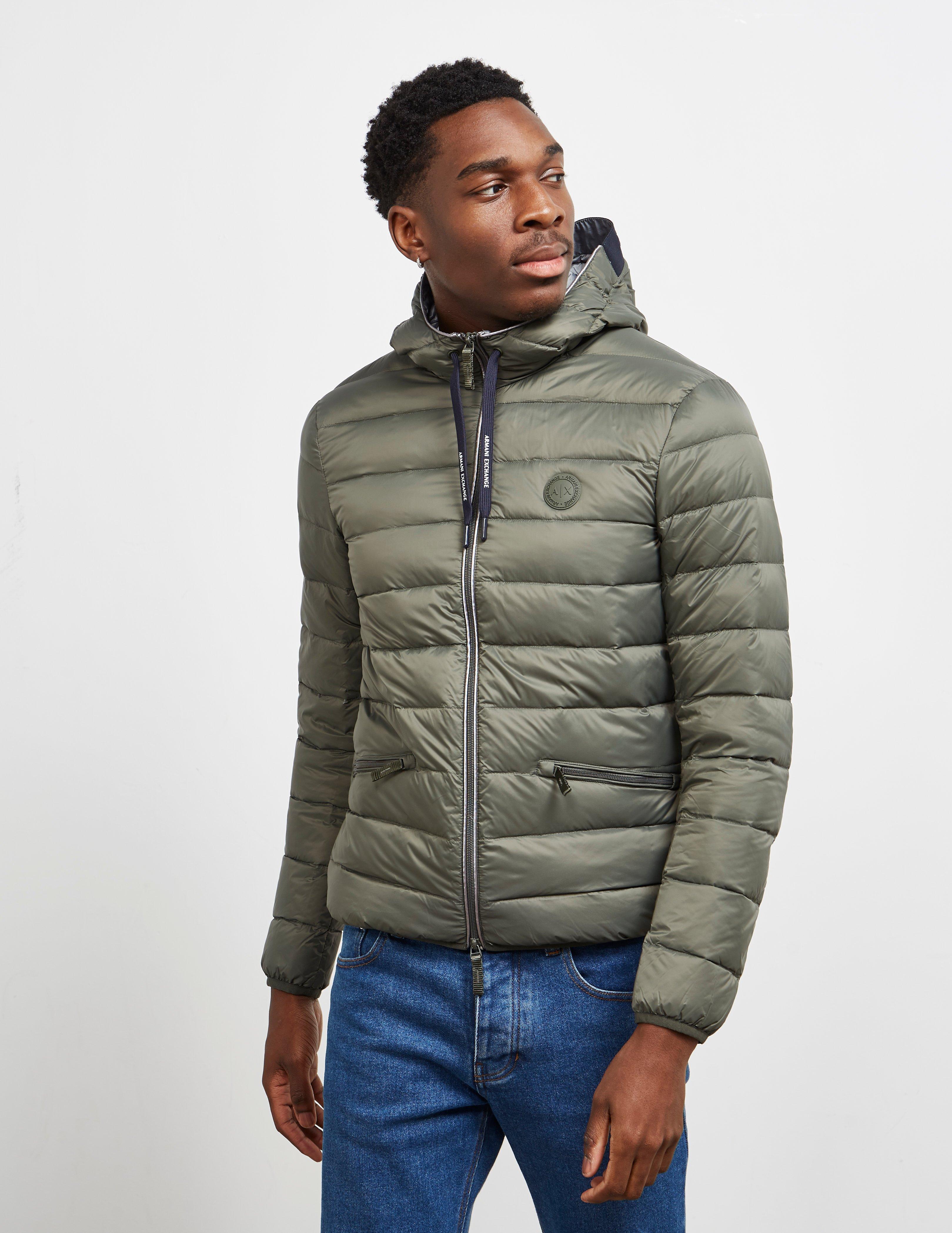 armani exchange logo tape hooded puffer jacket