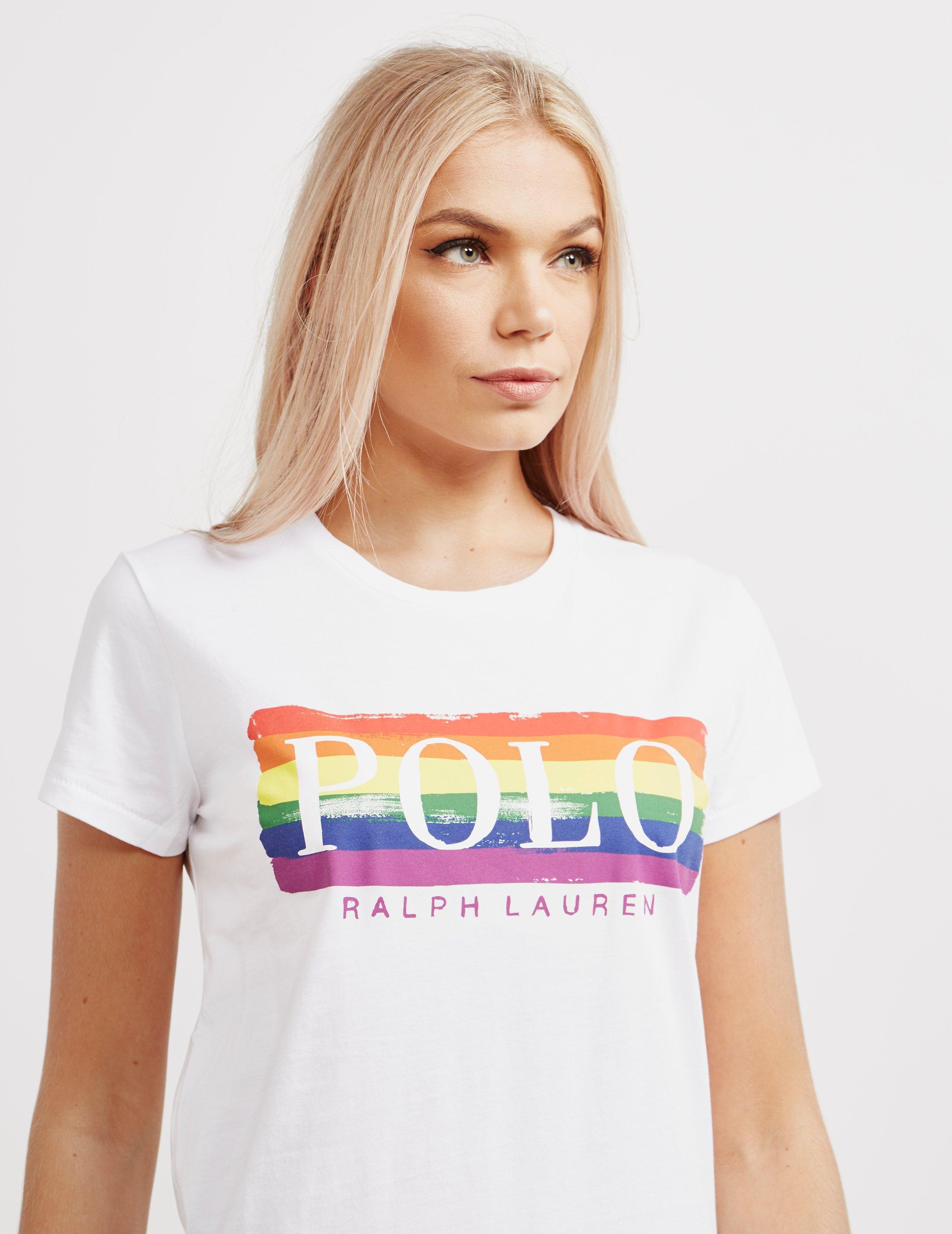 Polo Ralph Lauren Womens Rainbow Stripe Short Sleeve T-shirt White | Lyst