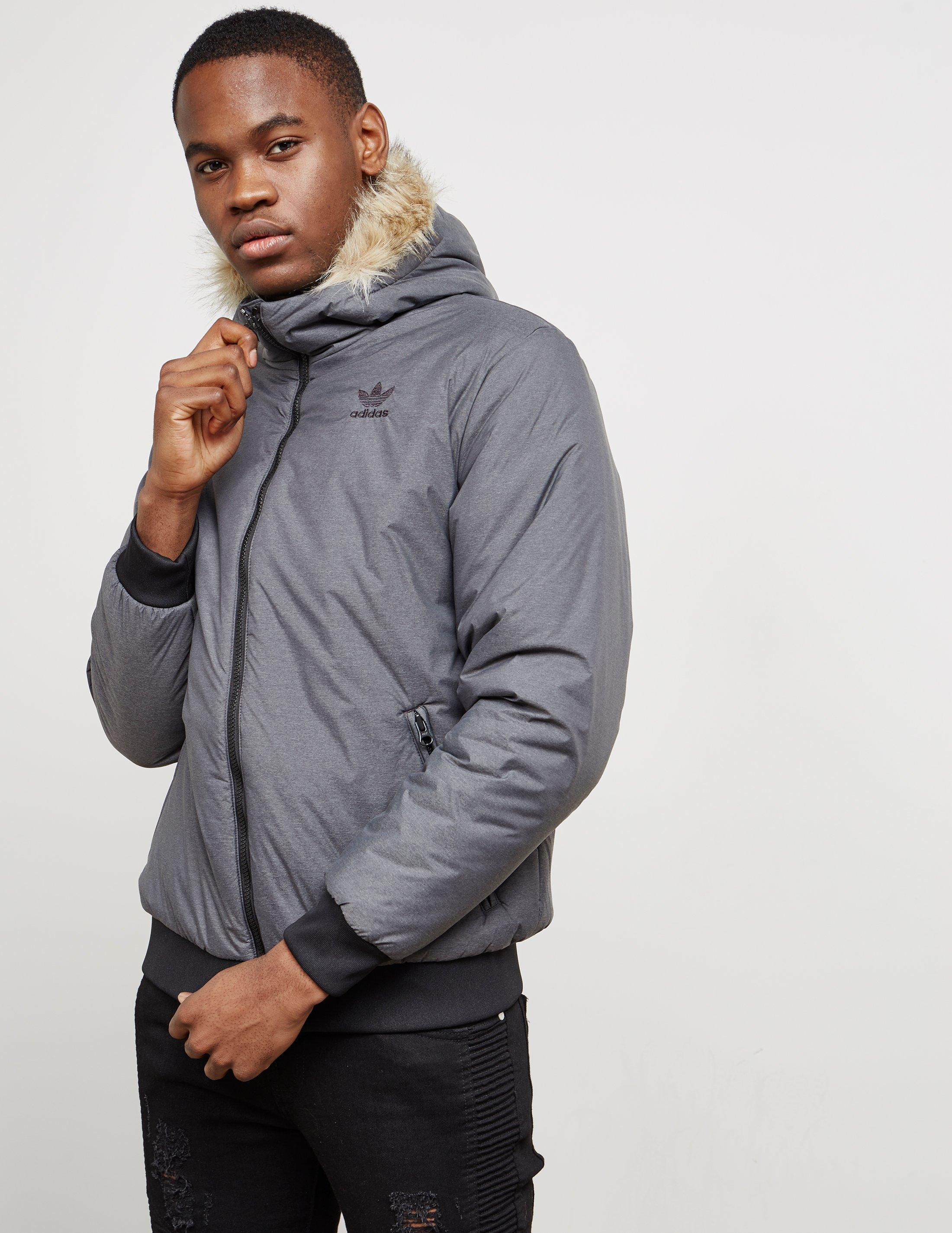 adidas Originals Mens Trefoil Fur Padded Parka Jacket Grey in Gray for Men  - Lyst