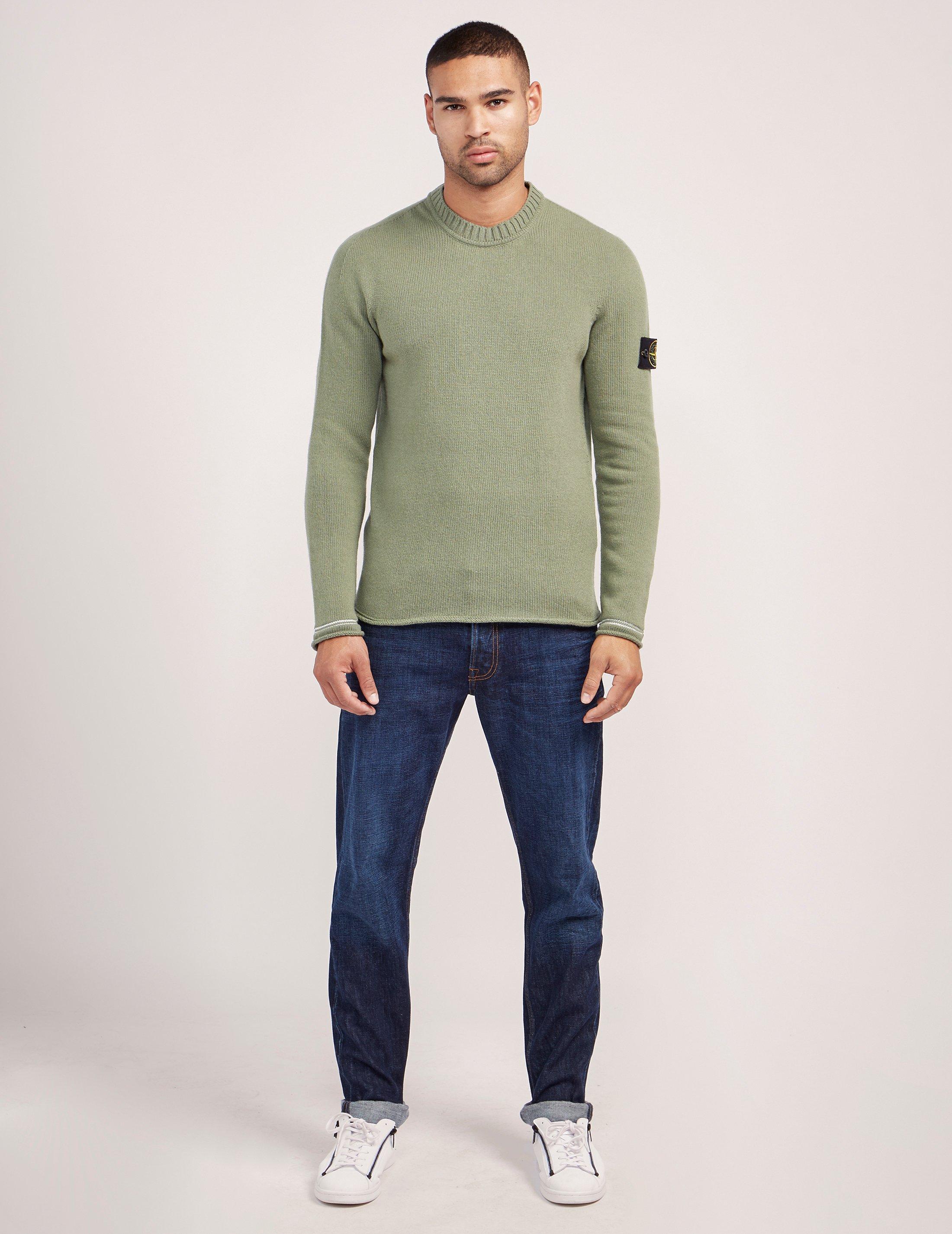 Stone Island Wool Mens Tipped Crew Knitted Jumper Green for Men | Lyst