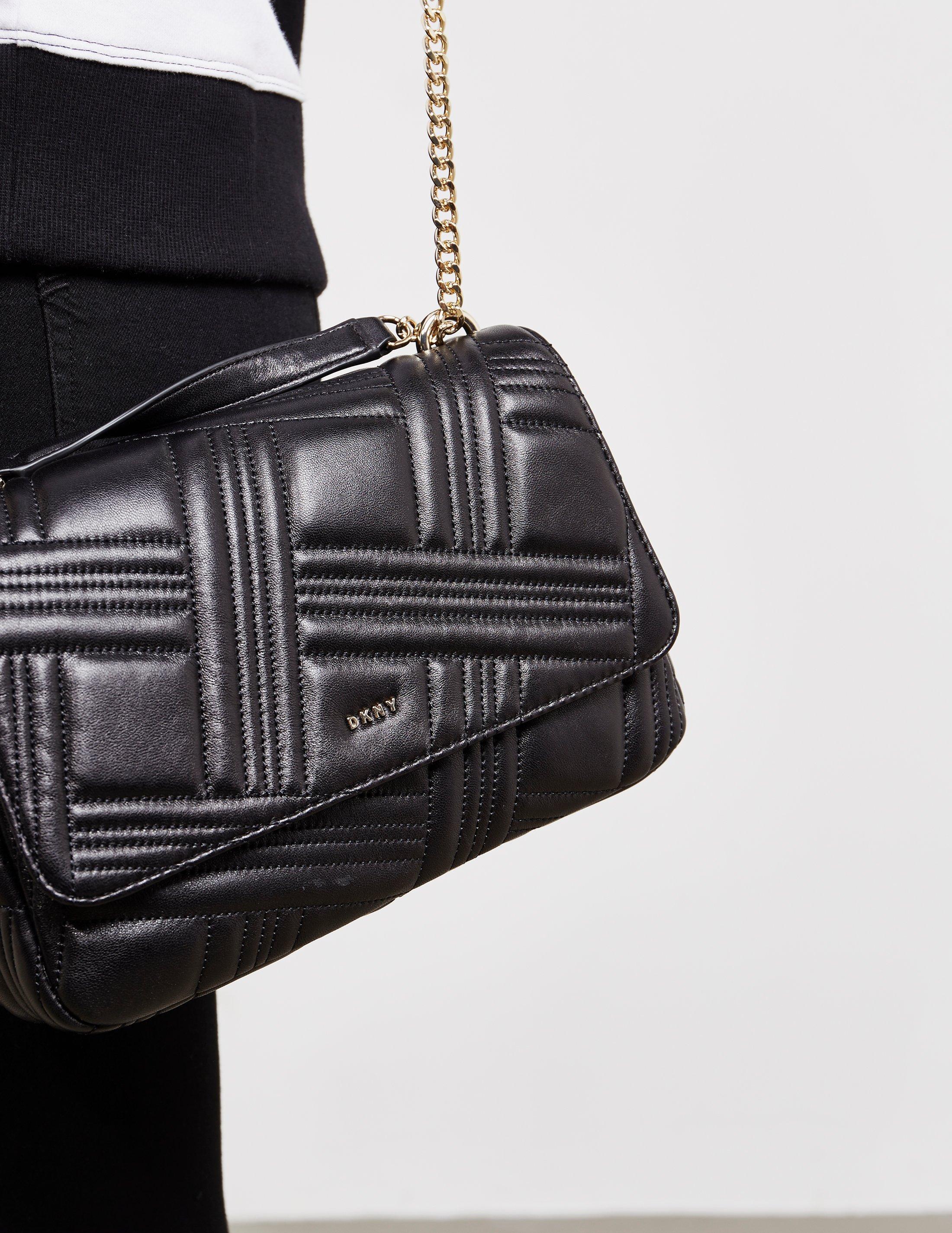 dkny black grained shoulder bolsa