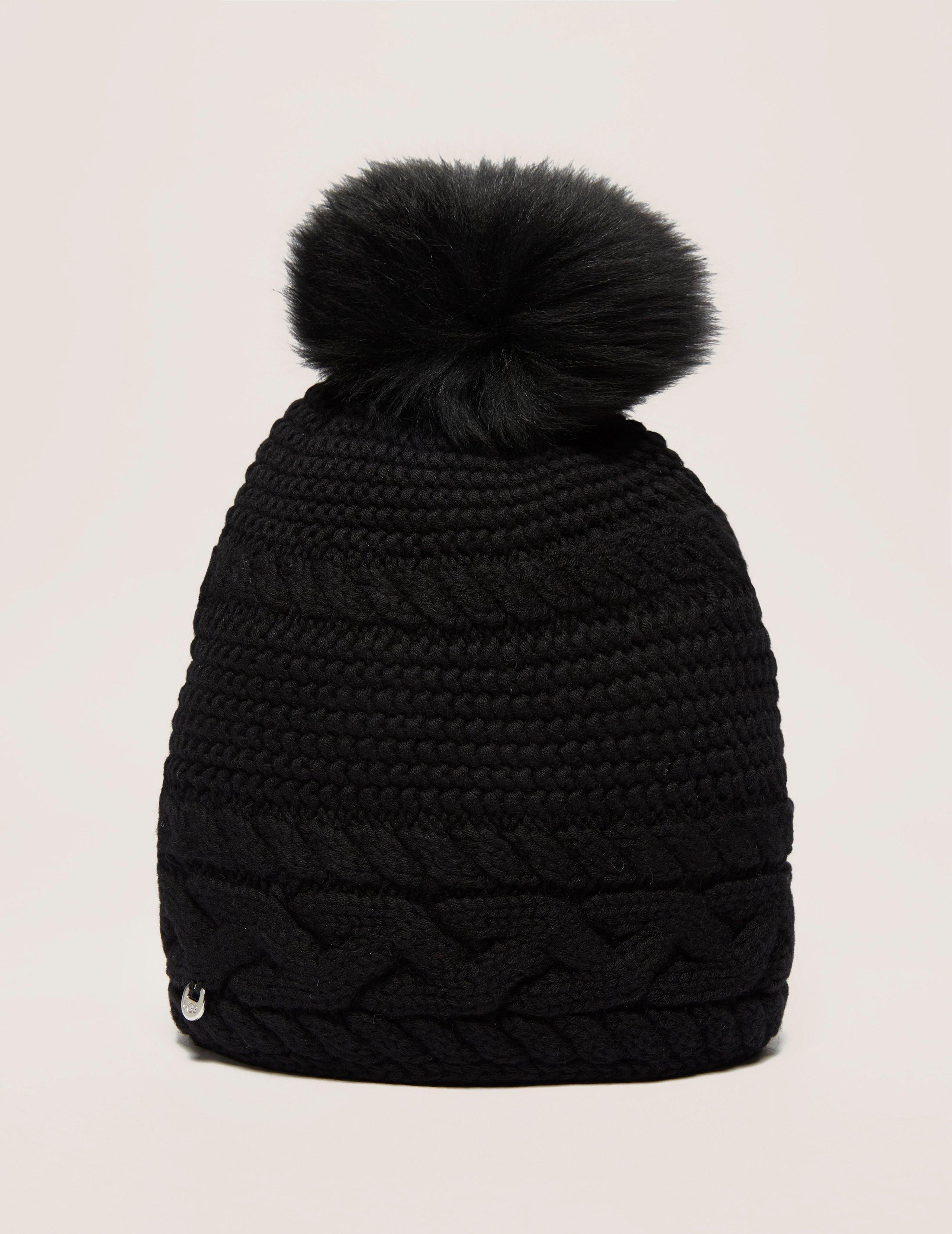 UGG Cable Knit Pom Hat in Black - Lyst