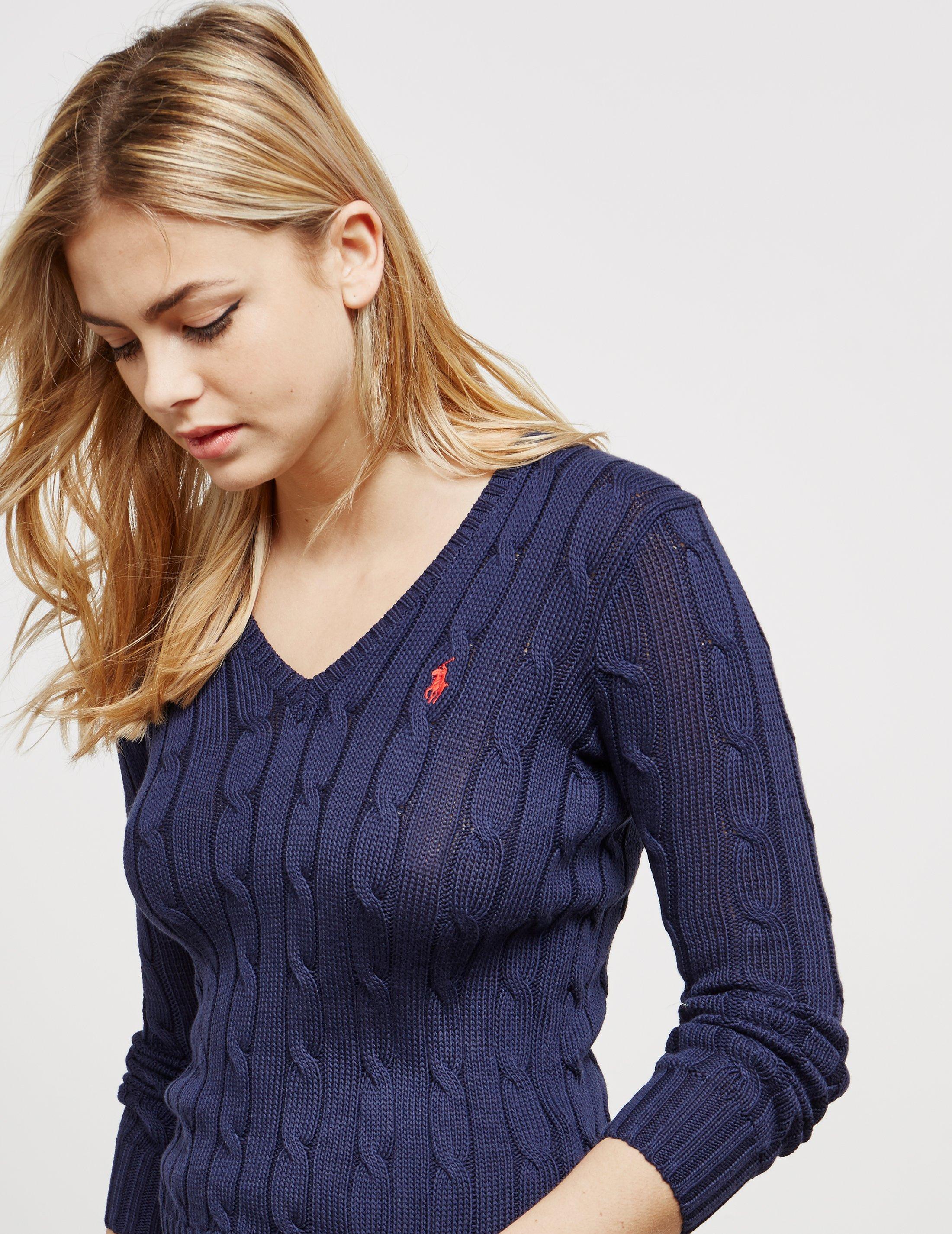Polo Ralph Lauren Cotton Womens Kimberly V-neck Knitted Jumper Navy/navy,  Navy/navy in Blue | Lyst
