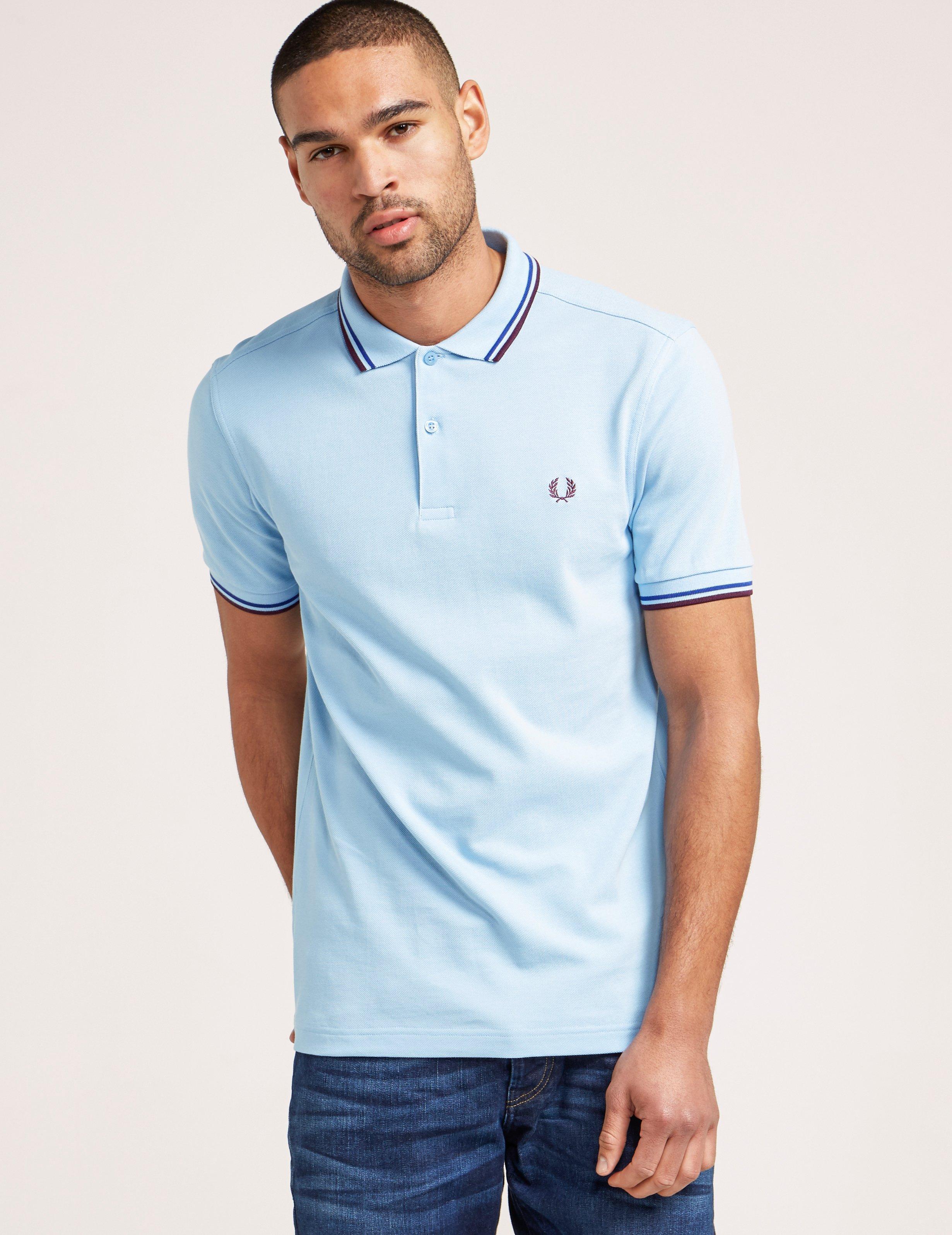 BNWT SALE RRP £65 FRED PERRY MEN'S TWIN TIPPED POLO SHIRT IN SKY BLUE/WHITE