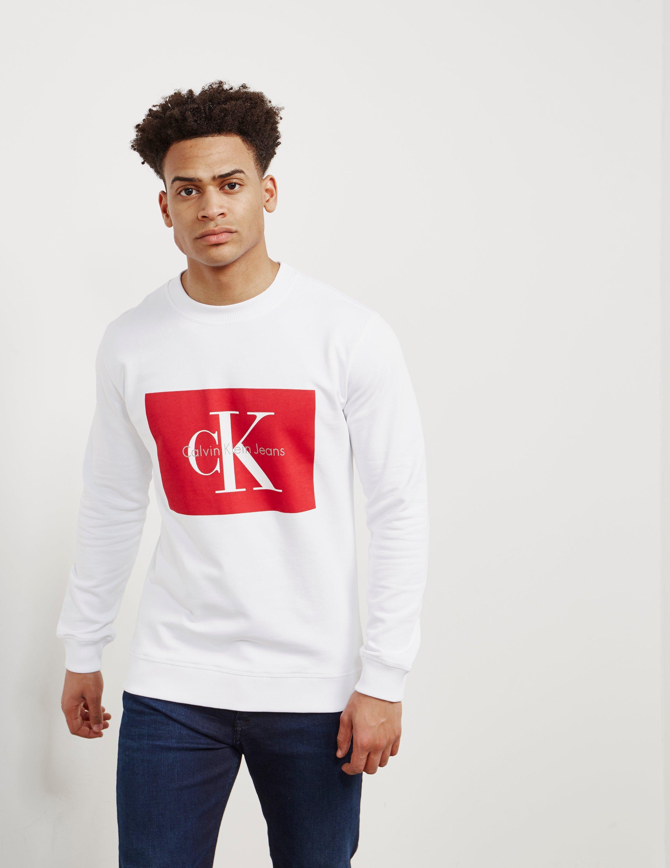 Calvin Klein Cotton Mens Box Icon Crew Sweatshirt White for Men - Lyst