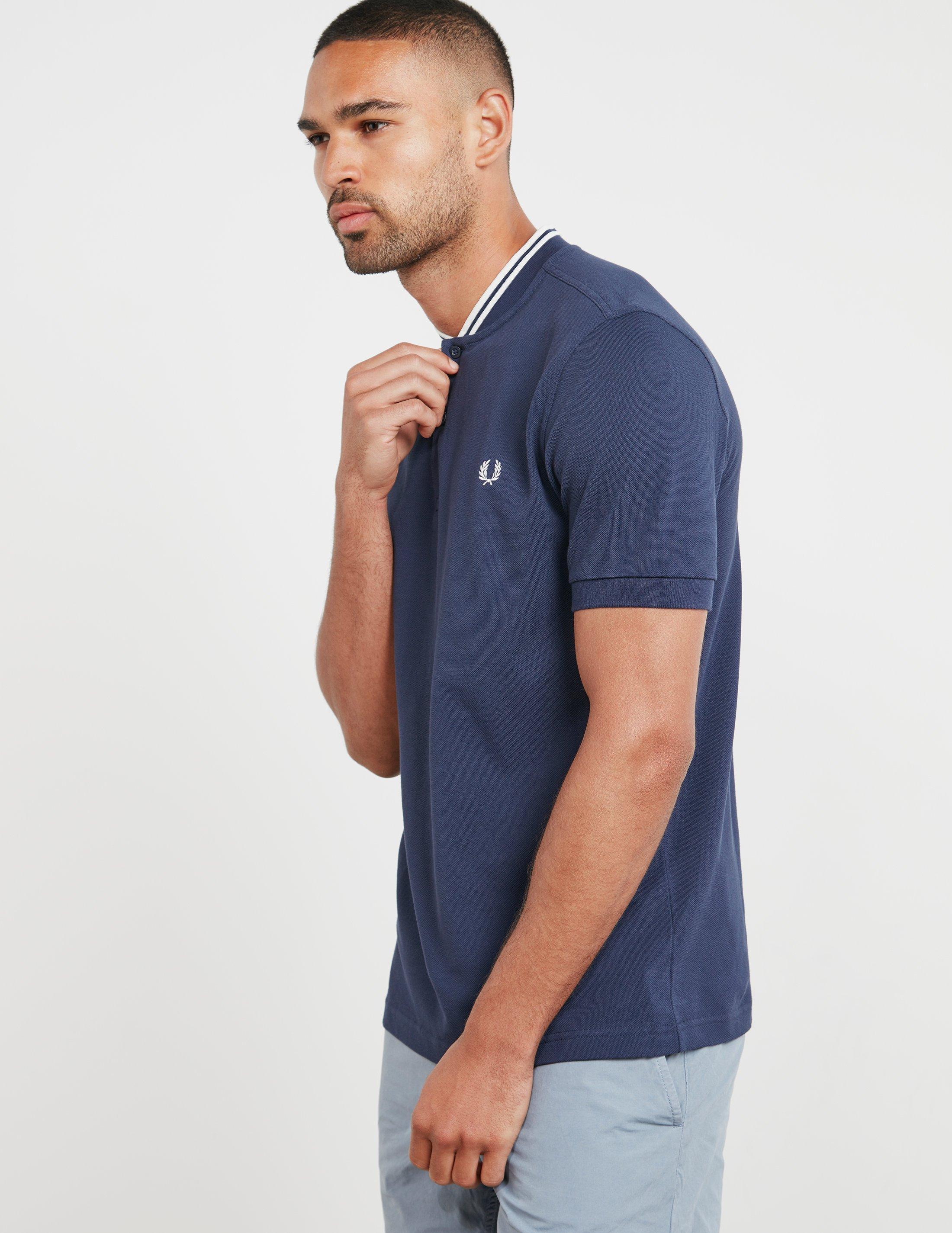 Fred Perry Cotton Bomber Collar Short Sleeve Polo Shirt Navy Blue for Men |  Lyst