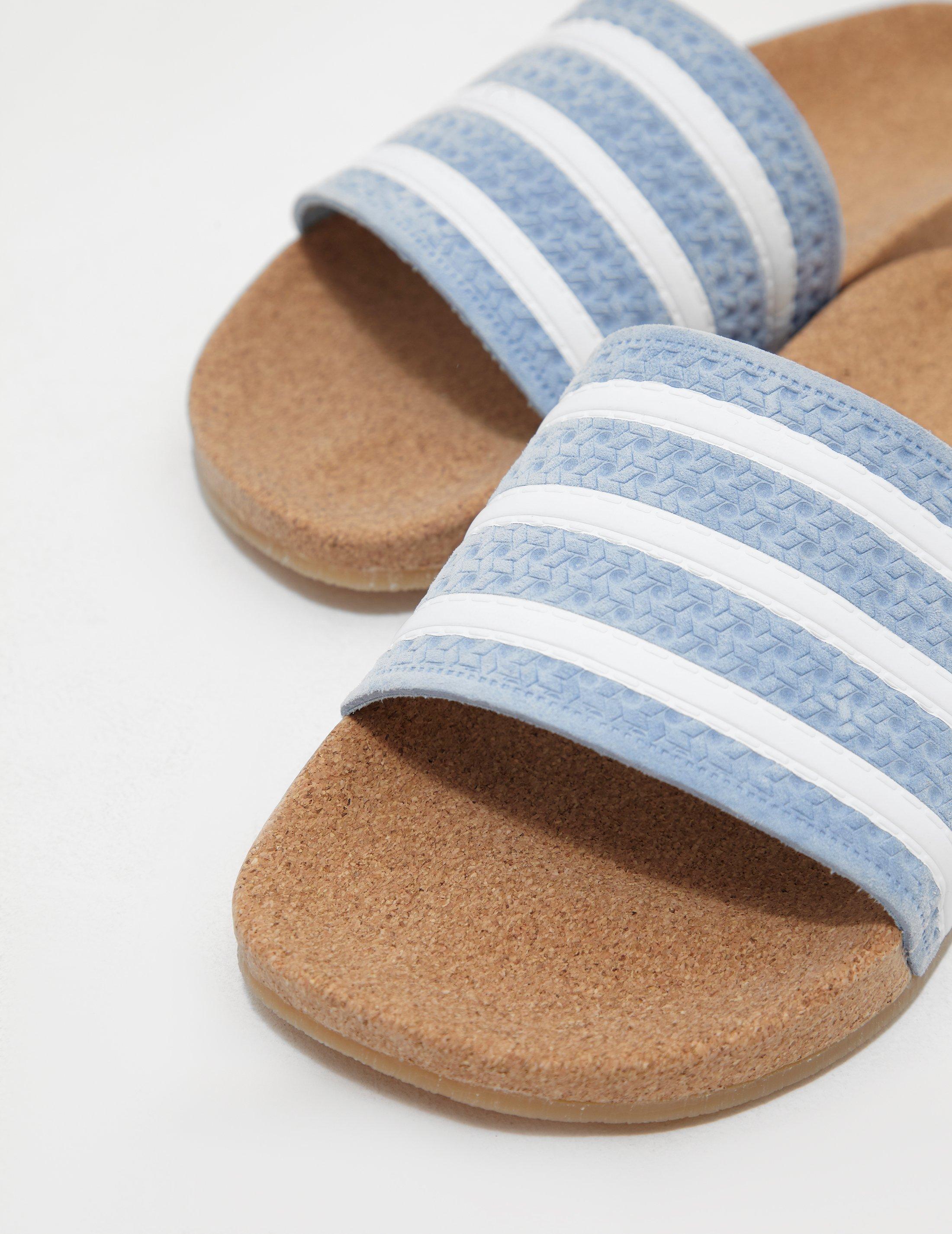 adidas Originals Leather Womens Adilette Cork Slides Blue - Lyst