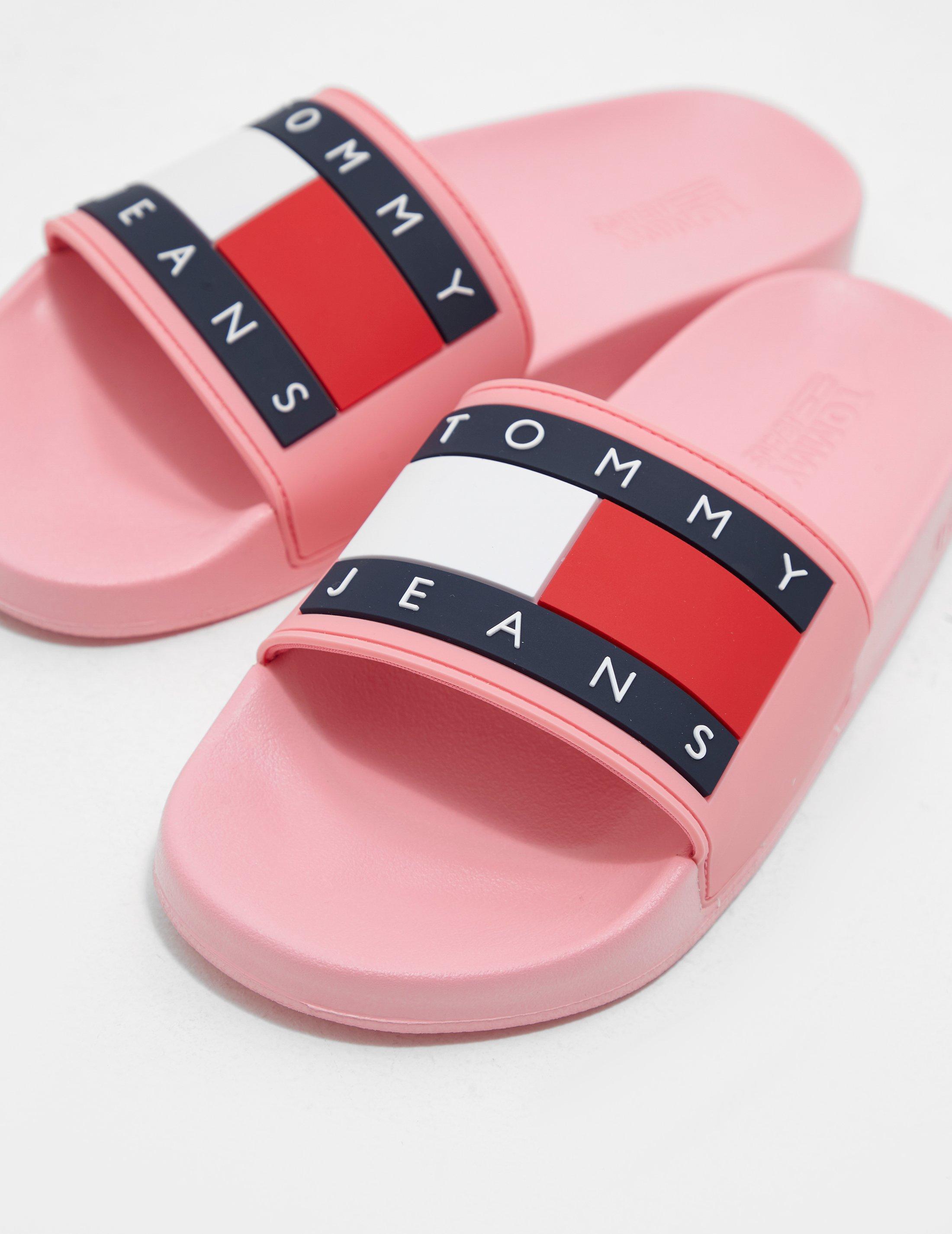 Tommy Hilfiger Denim Flag Slides Women's Pink | Lyst