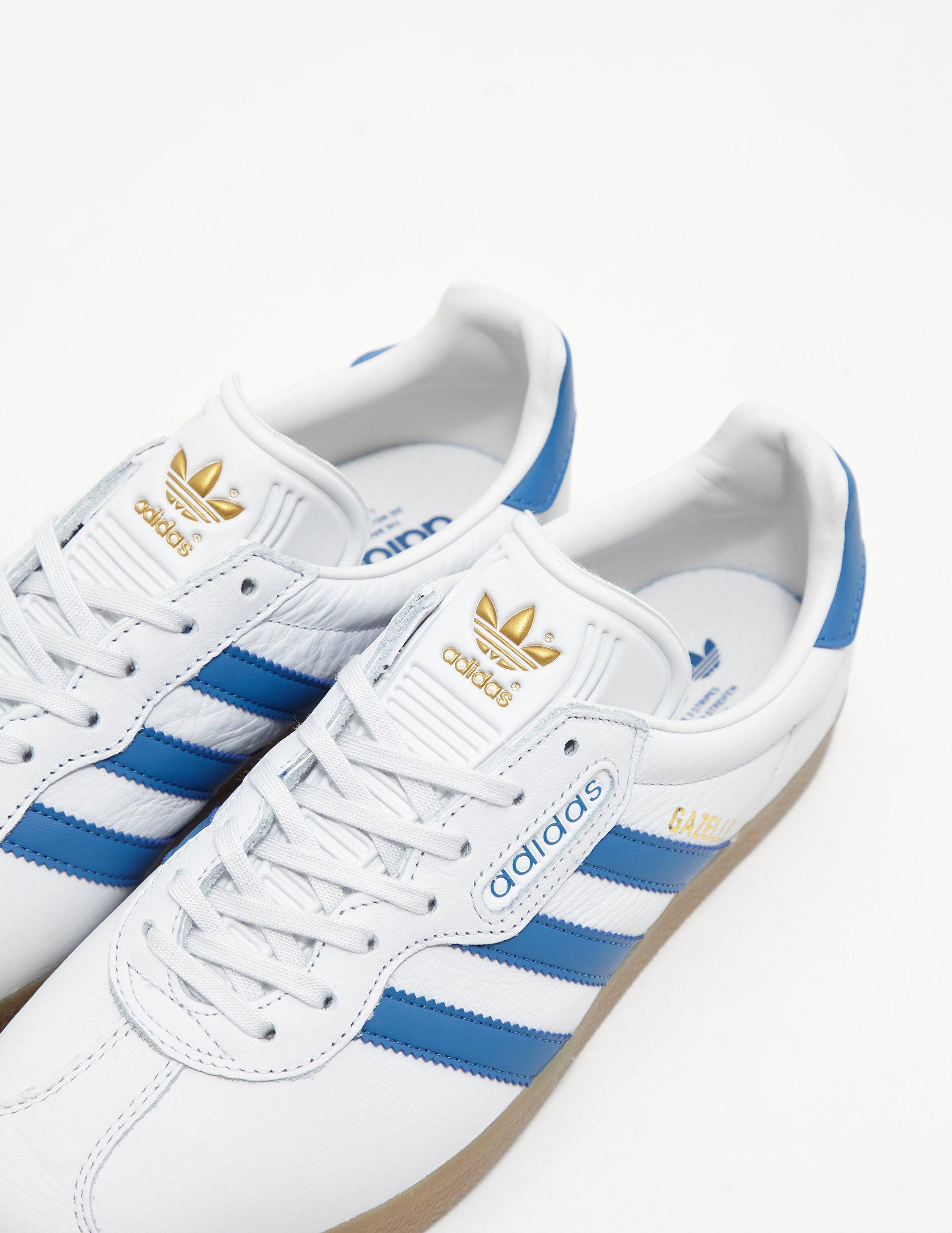 adidas white and blue gazelle
