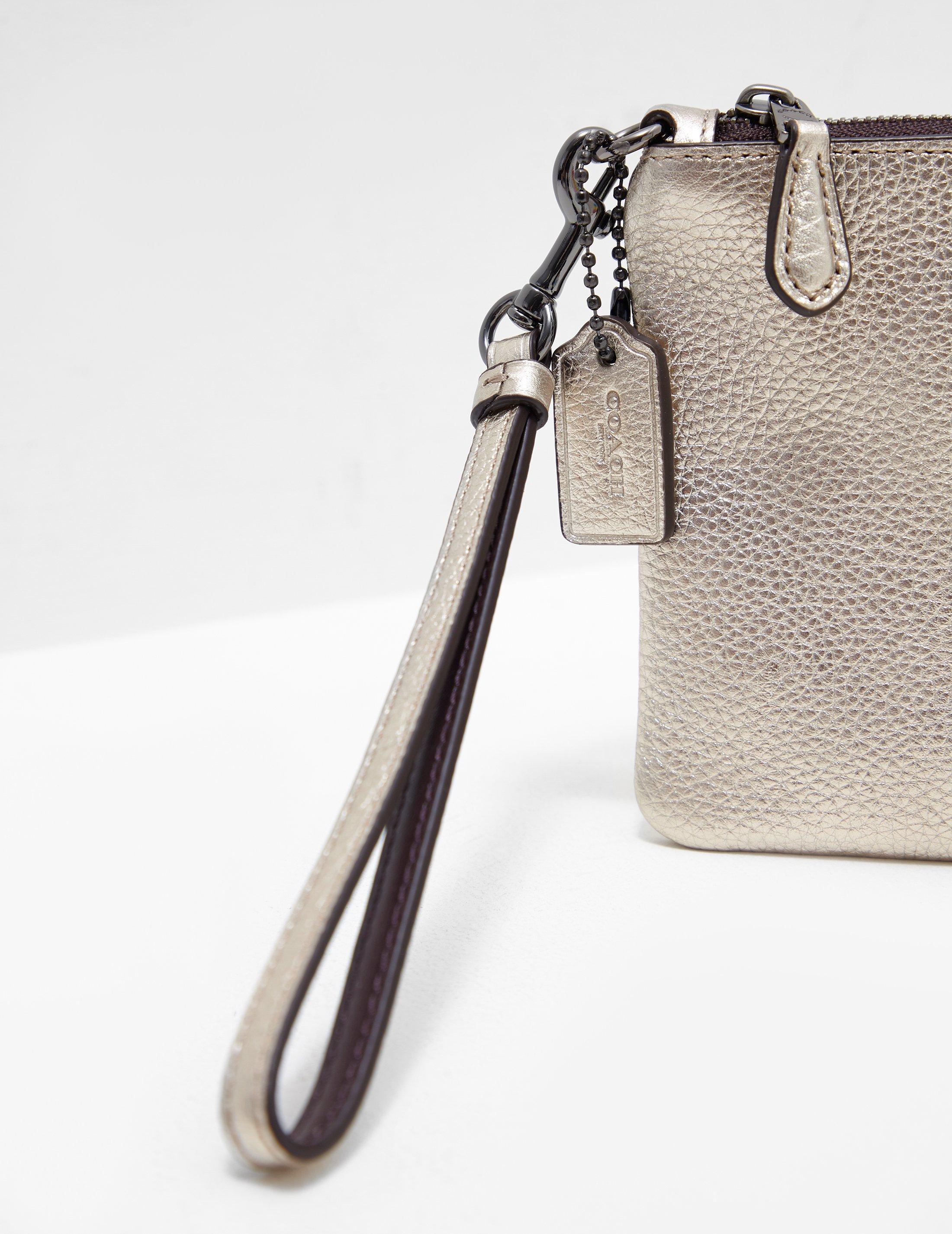 COACH Leather Metallic Wristlet Silver Lyst