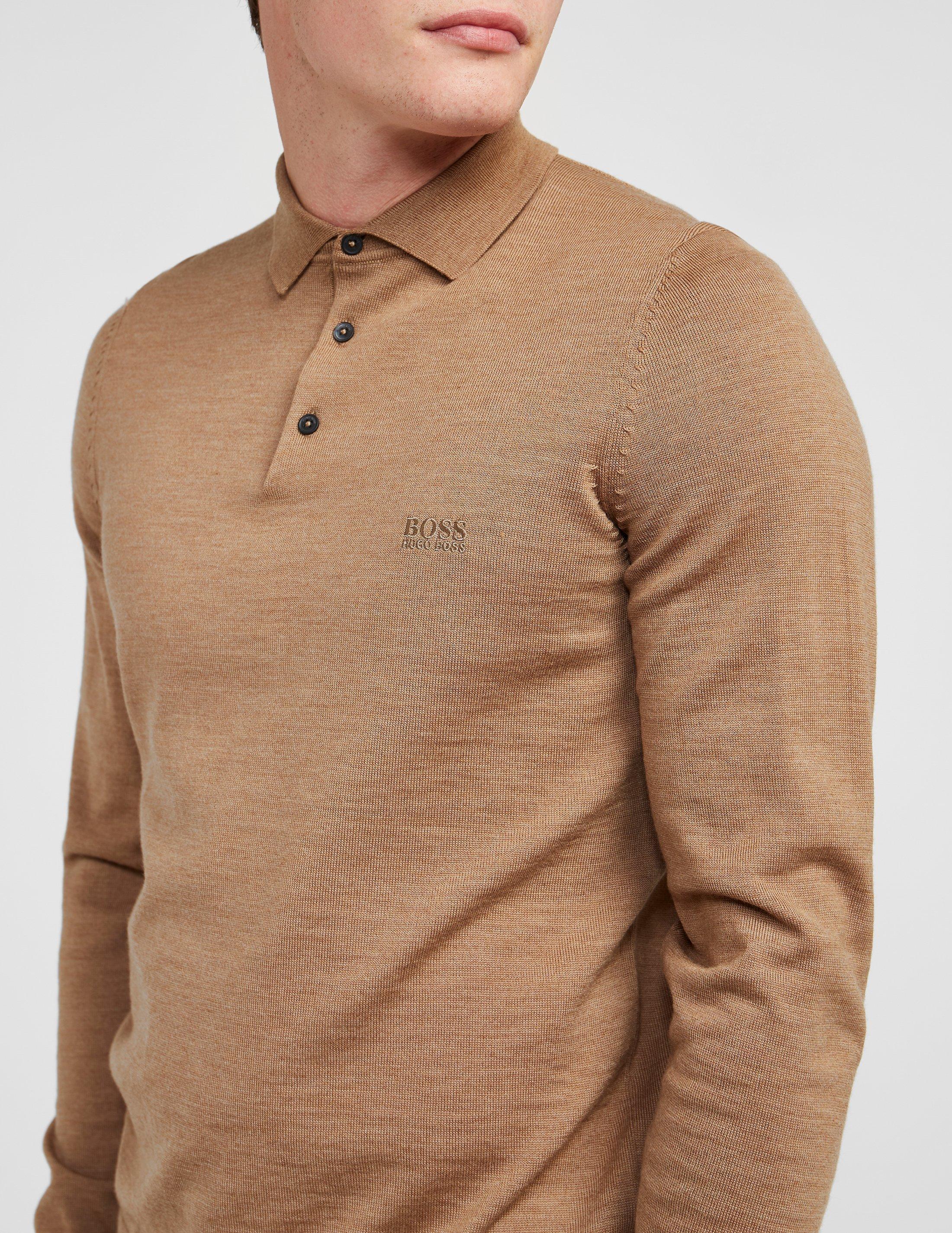 BOSS by HUGO BOSS Bono Long Sleeve Knitted Polo Shirt Beige/beige in  Natural for Men - Lyst